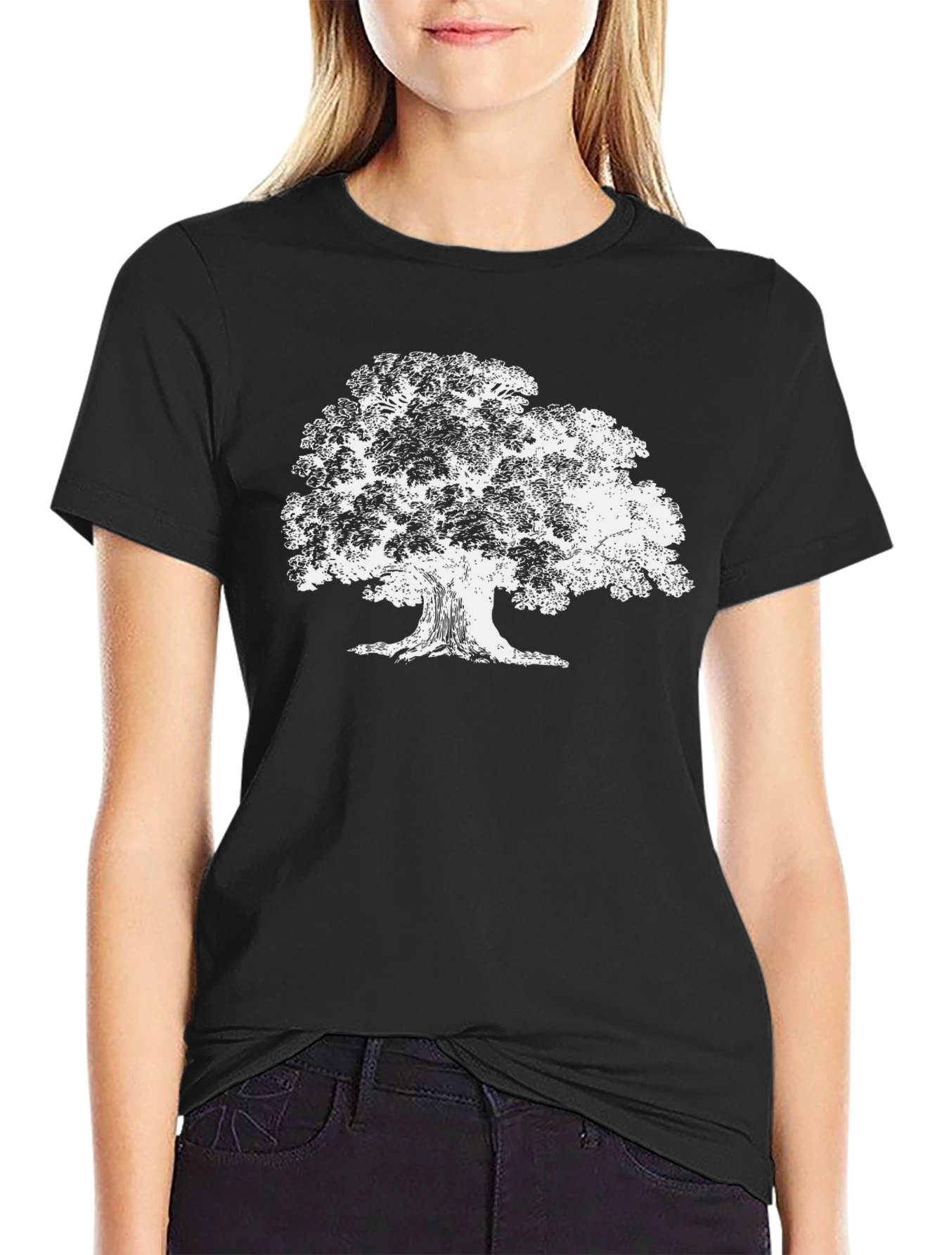 Black Distressed Tree Graphic T-Shirt - Black view 2