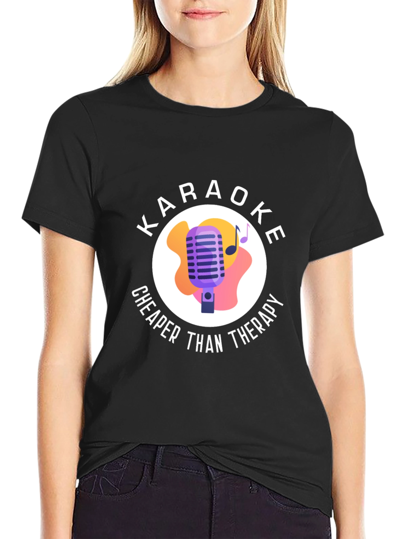 Black Karaoke Cheaper Than Therapy Black Graphic T-Shirt view 2
