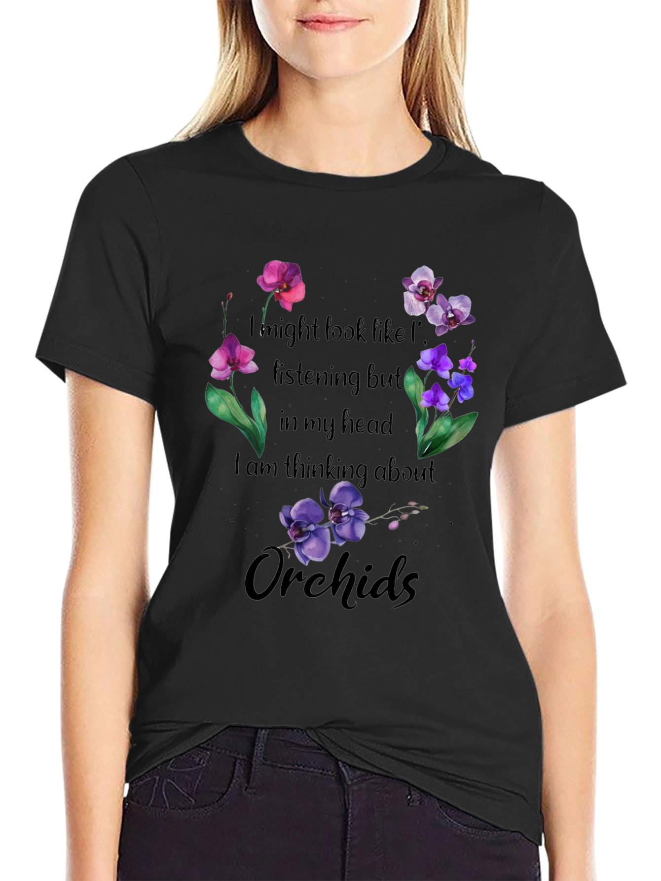 Black Thinking About Orchids T-Shirt view 2