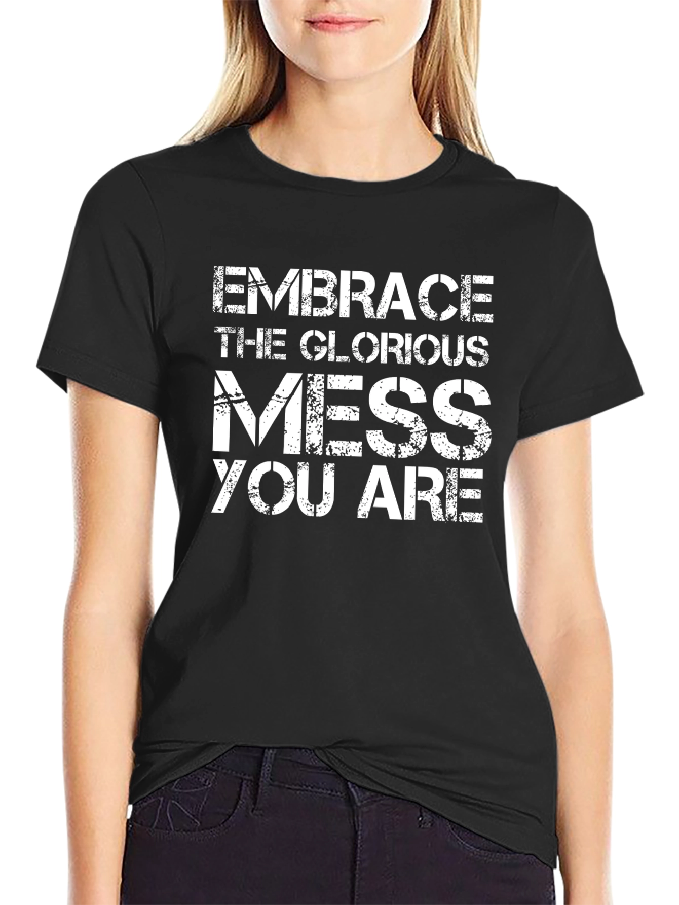 Black Embrace the Mess Graphic Tee - Inspirational T-Shirt view 2