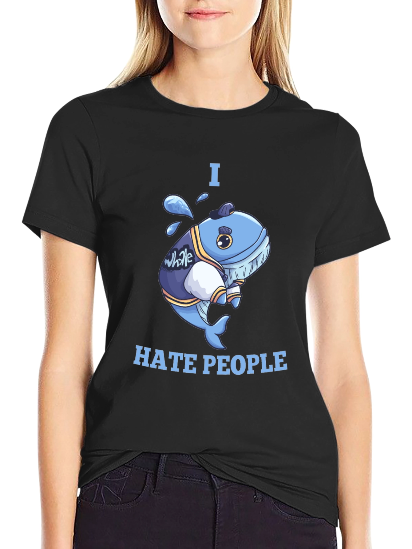 Black I Hate People Whale T-Shirt view 2