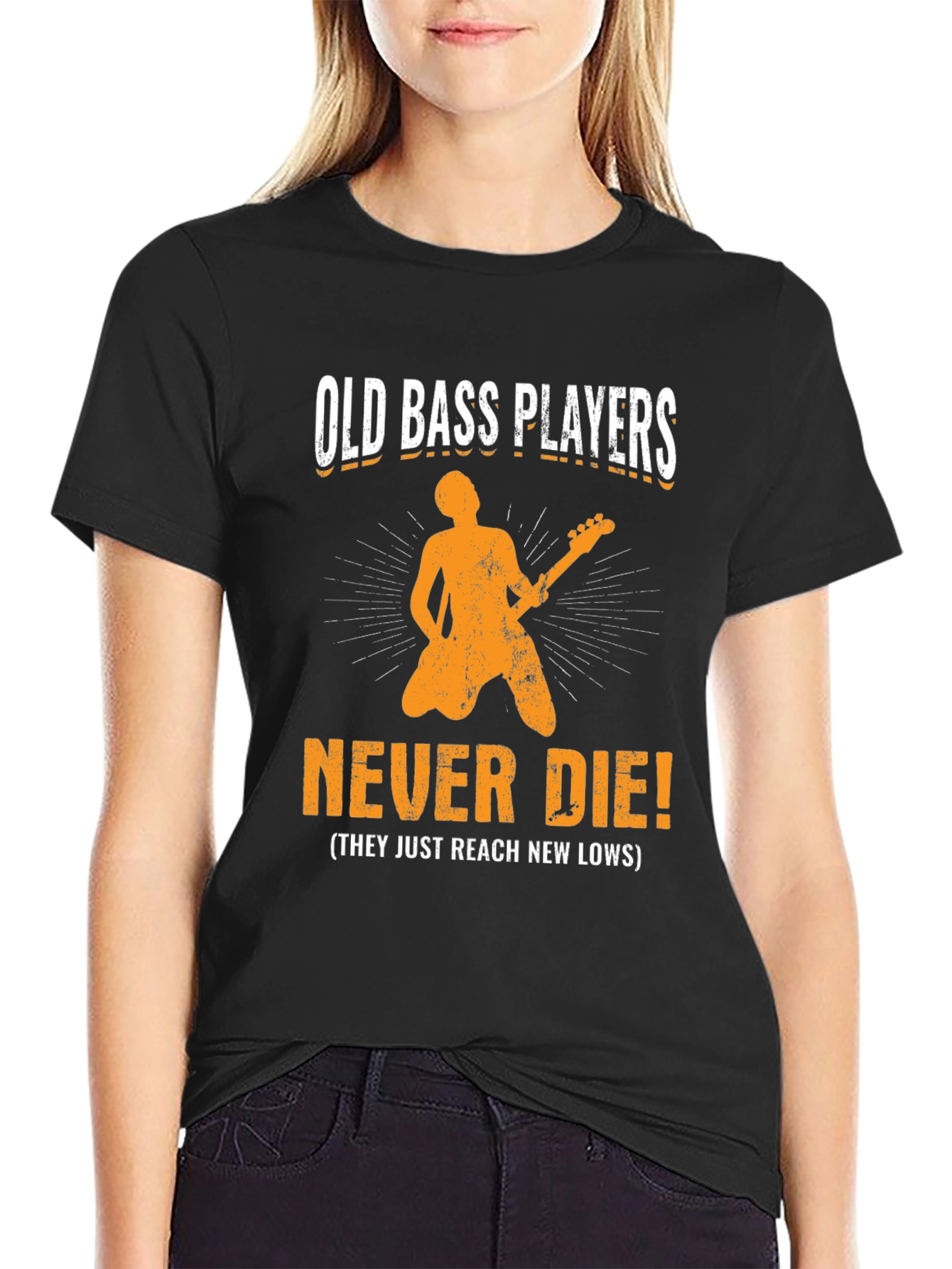 Black Old Bass Players Never Die T-Shirt view 2