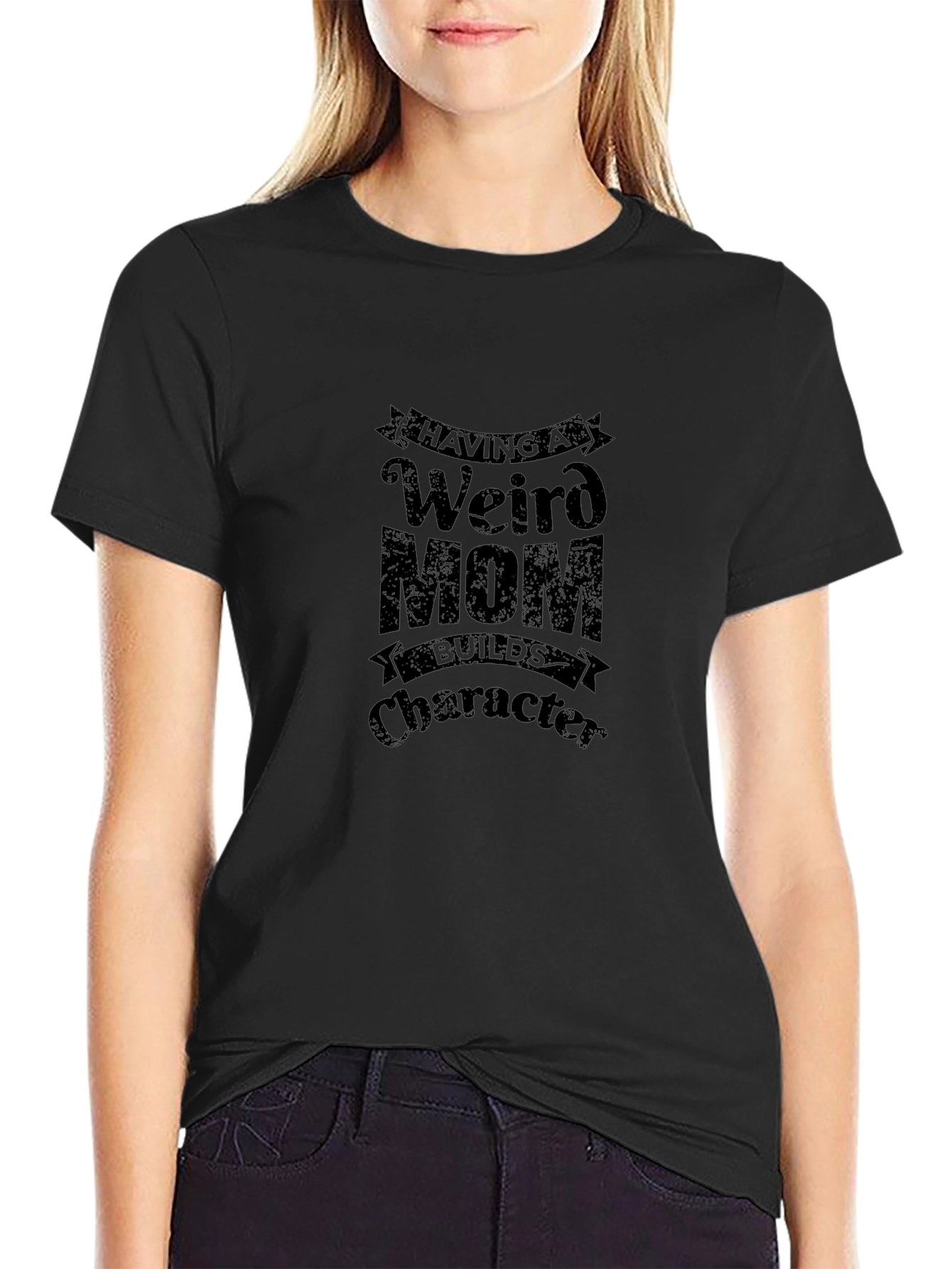Black Weird Mom Graphic Tee - Black Cotton T-Shirt view 2