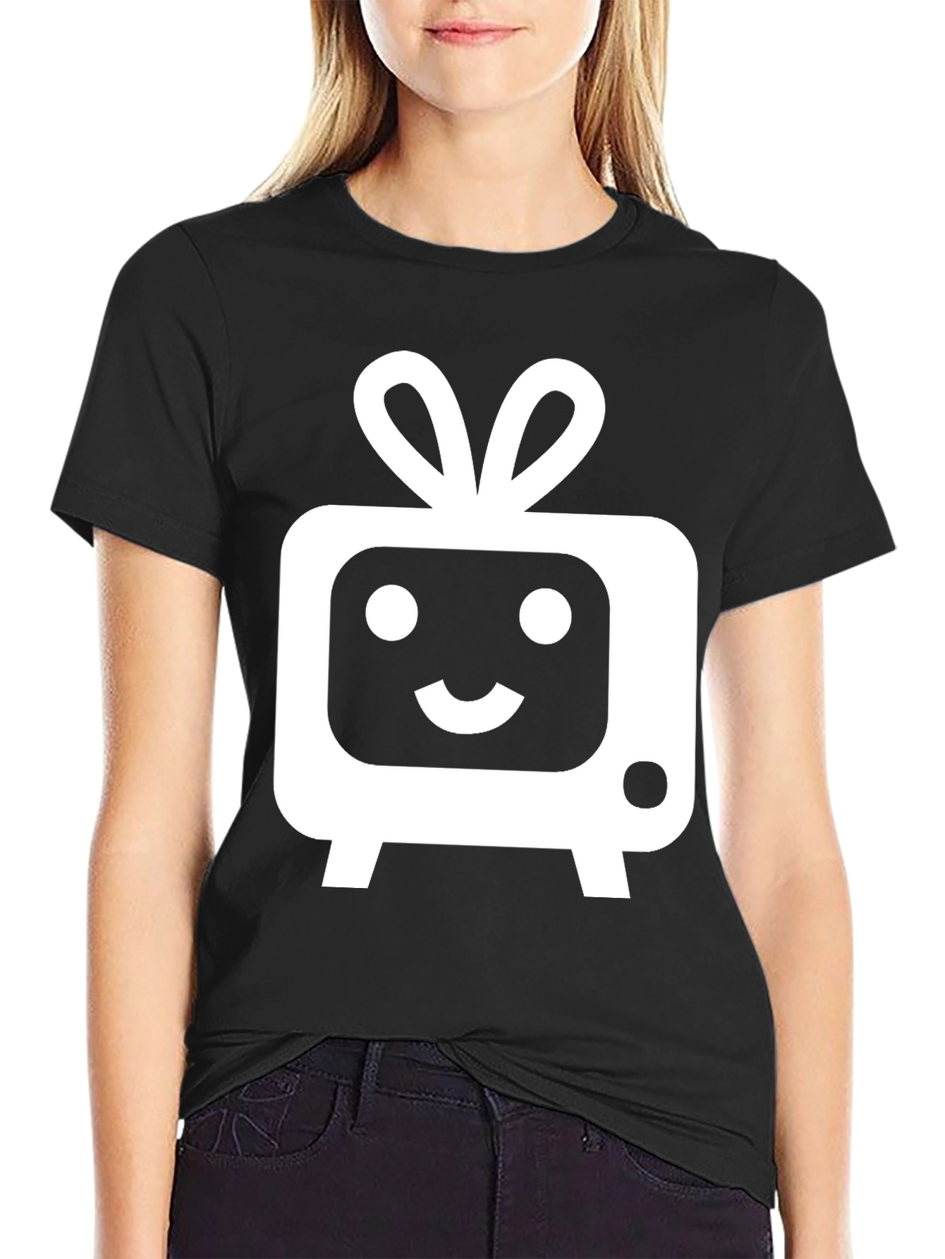 Black Cute TV Character Graphic Tee - Soft Black Cotton Blend view 2