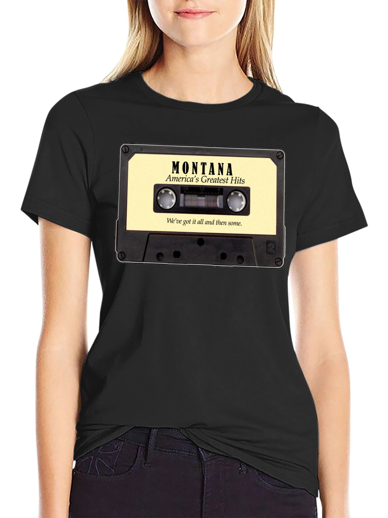 Black Montana's Greatest Hits Cassette Tape Graphic T-Shirt view 2