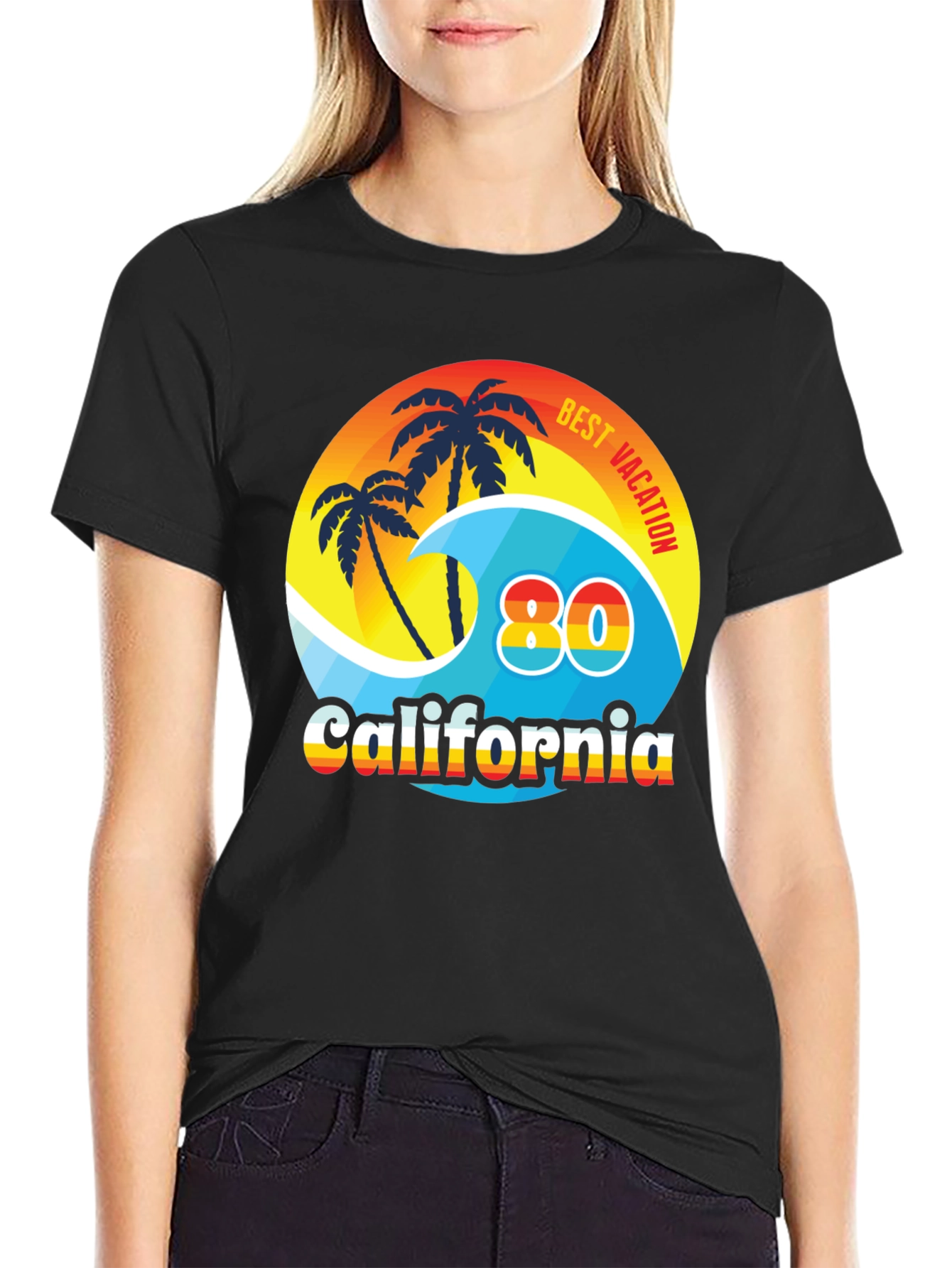 Black California 80's Best Vacation T-Shirt view 2