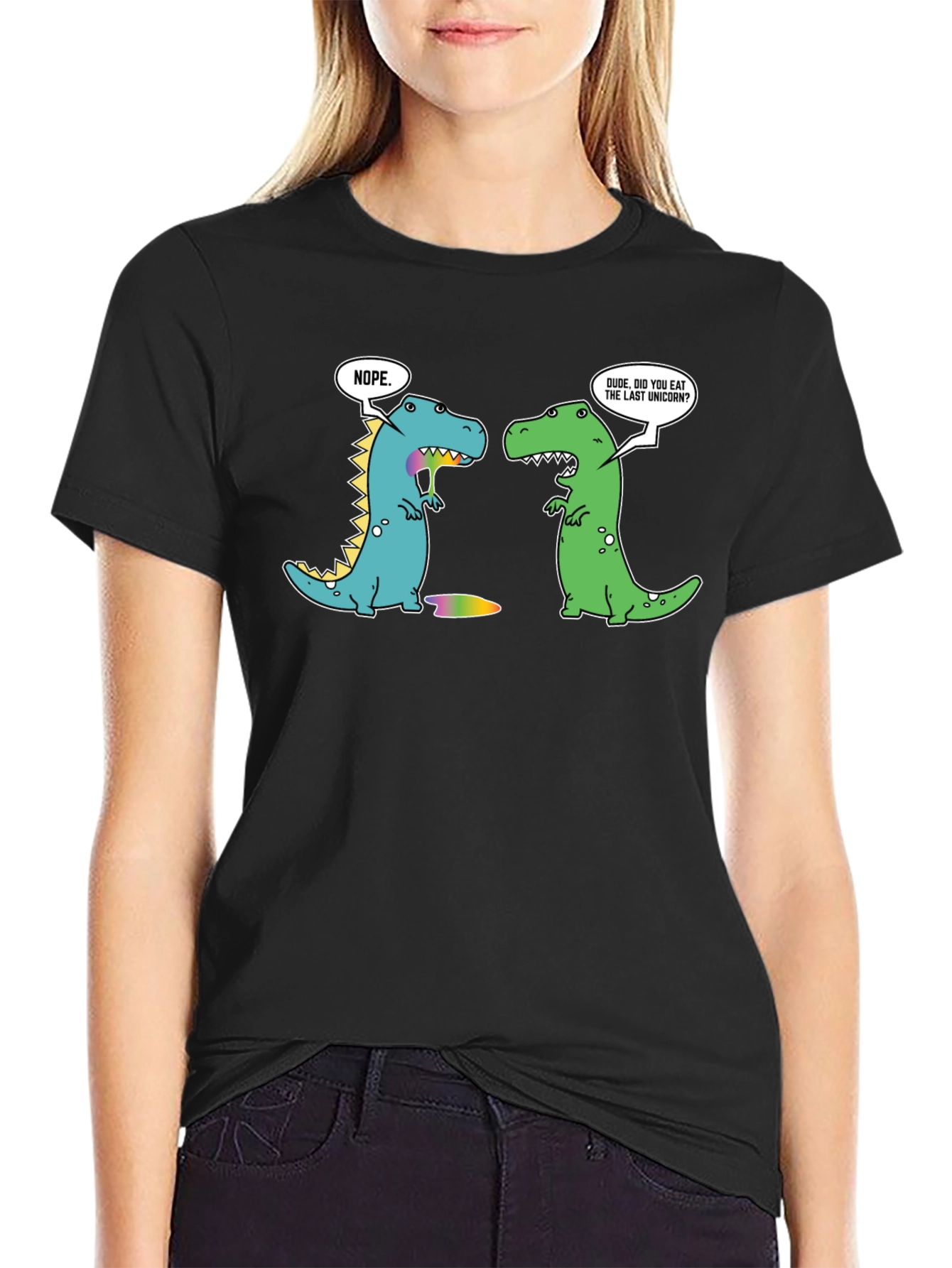Black Dinosaur Unicorn T-Shirt - Funny Graphic Tee view 2
