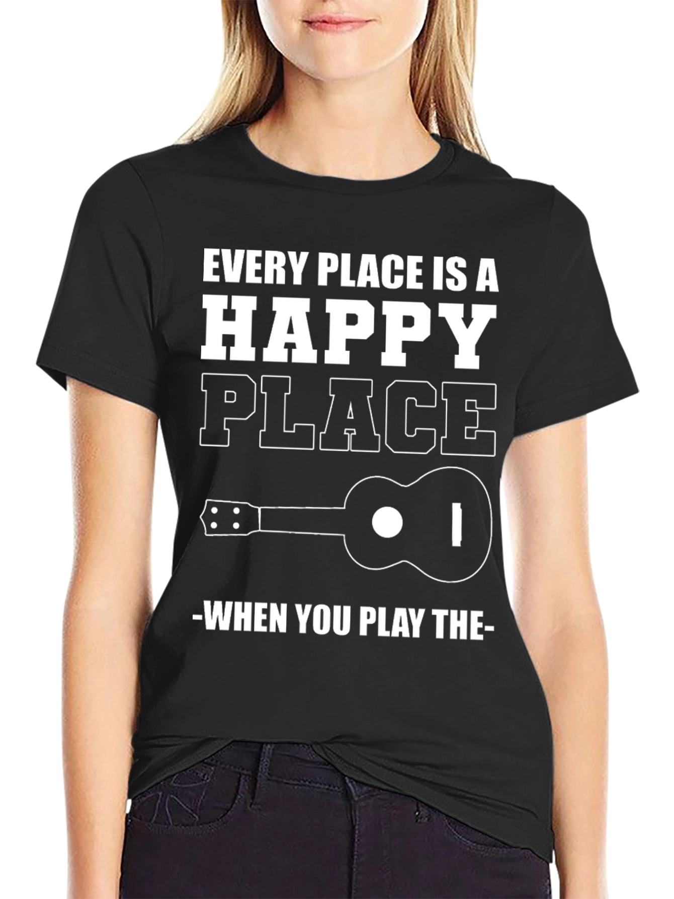 Black Happy Place Ukulele Graphic Tee view 2