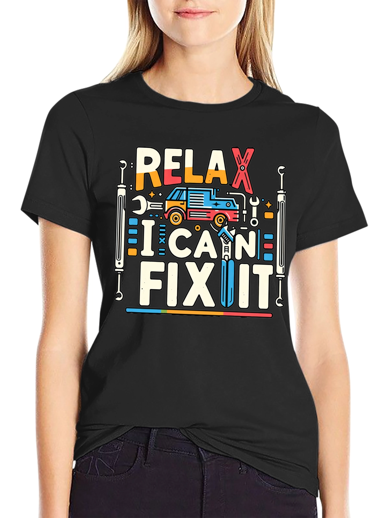 Black Relax I Can Fix It Graphic Tee - Mechanic Shirt view 2