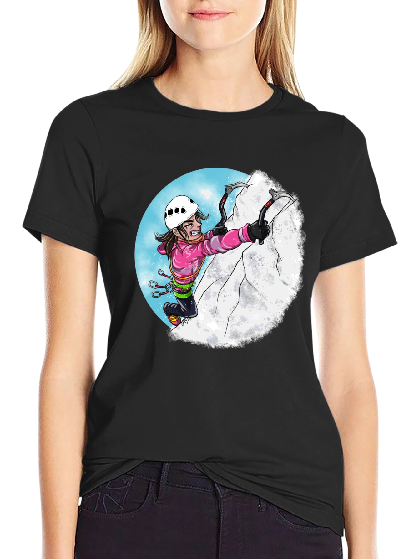 Black Climbing Cartoon Graphic Tee view 2