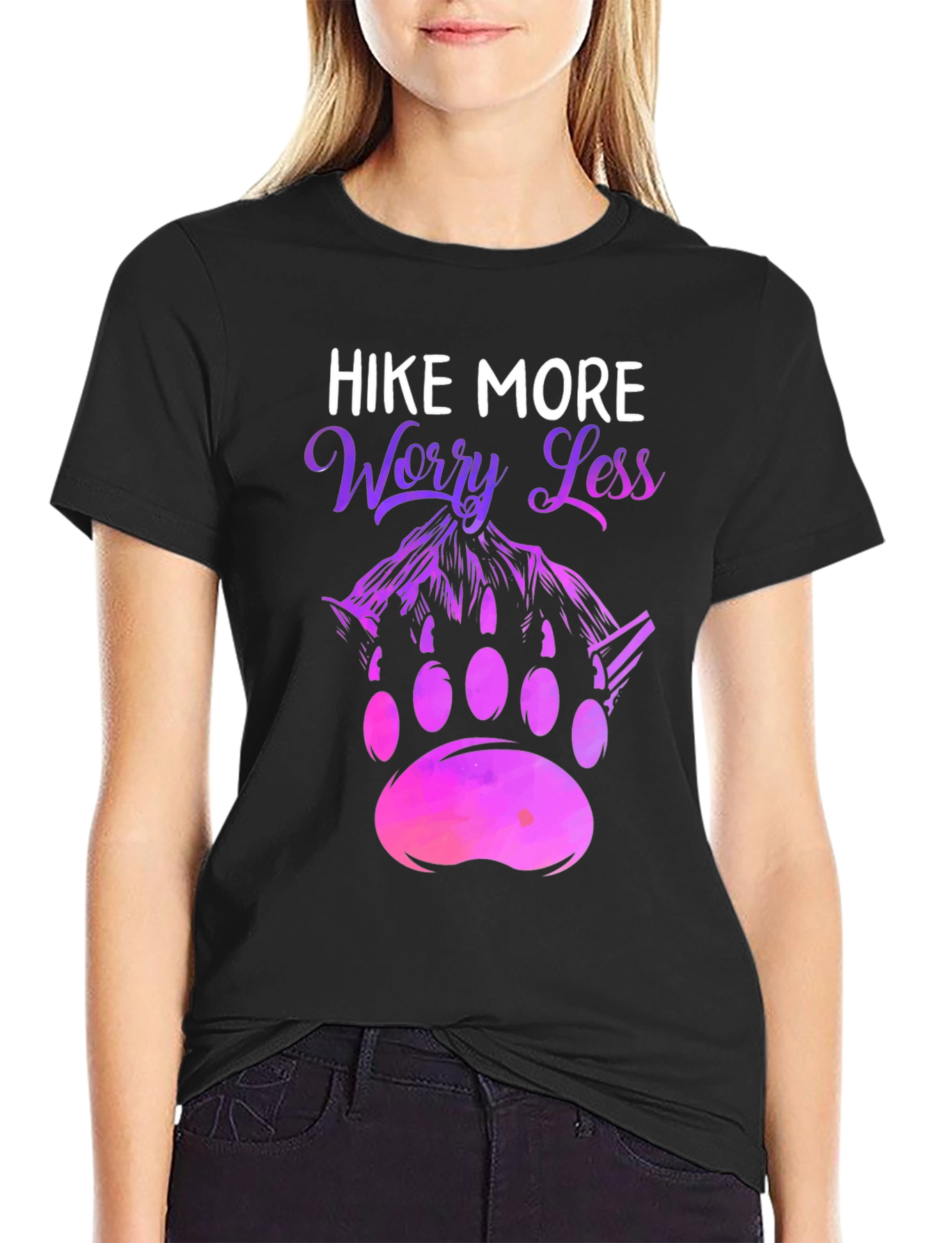Black Hike More Worry Less Graphic Tee view 2