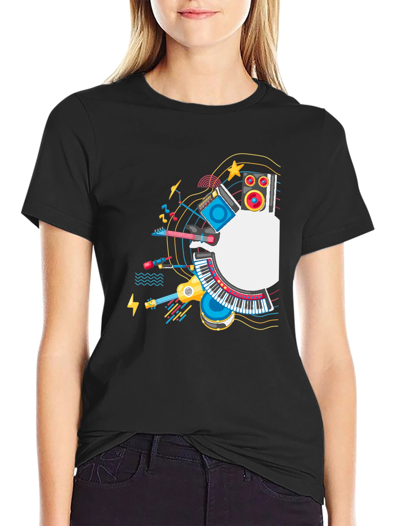 Black Musical Instruments Graphic Black T-Shirt view 2