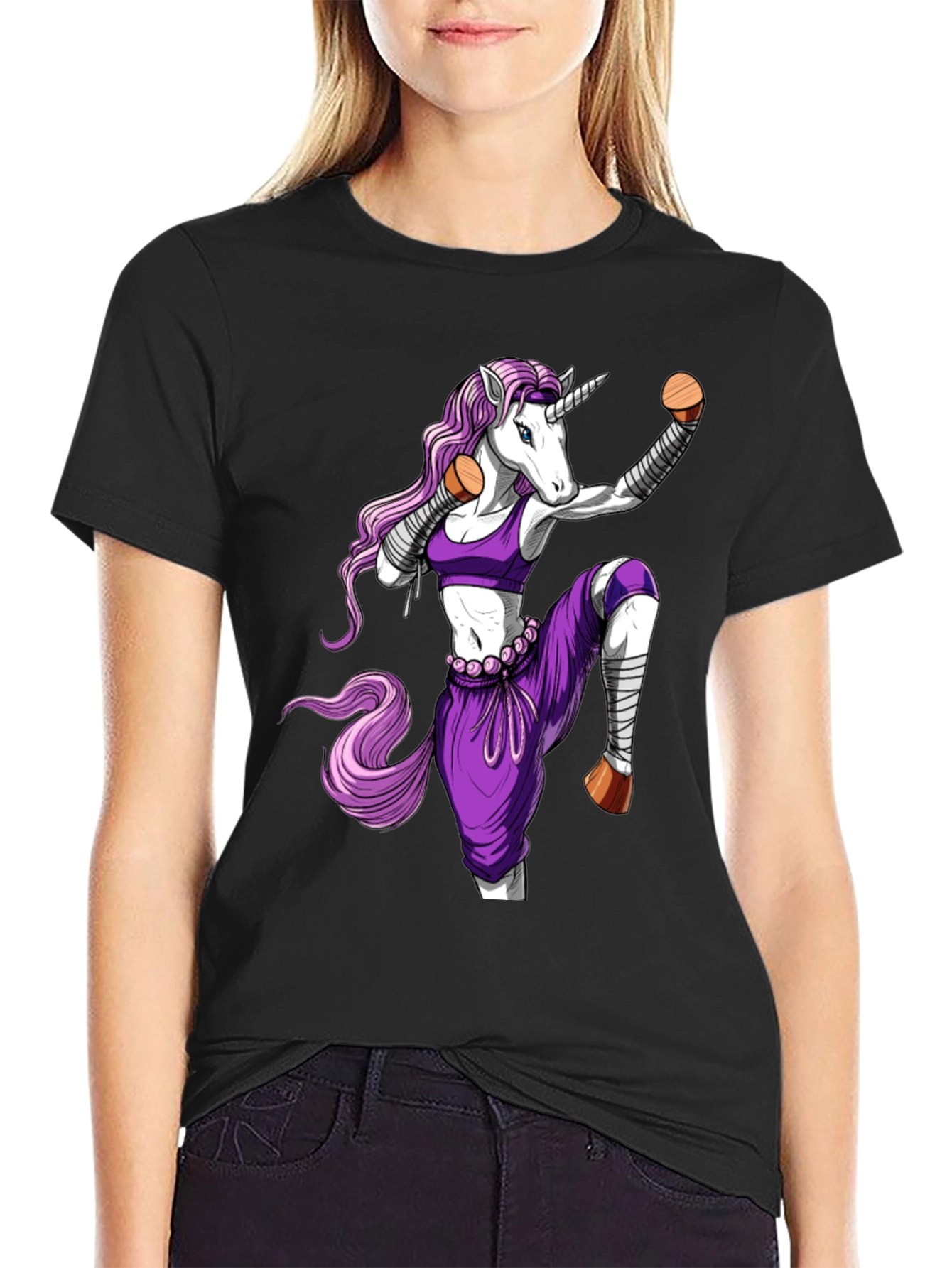 Black Martial Arts Unicorn T-Shirt view 2