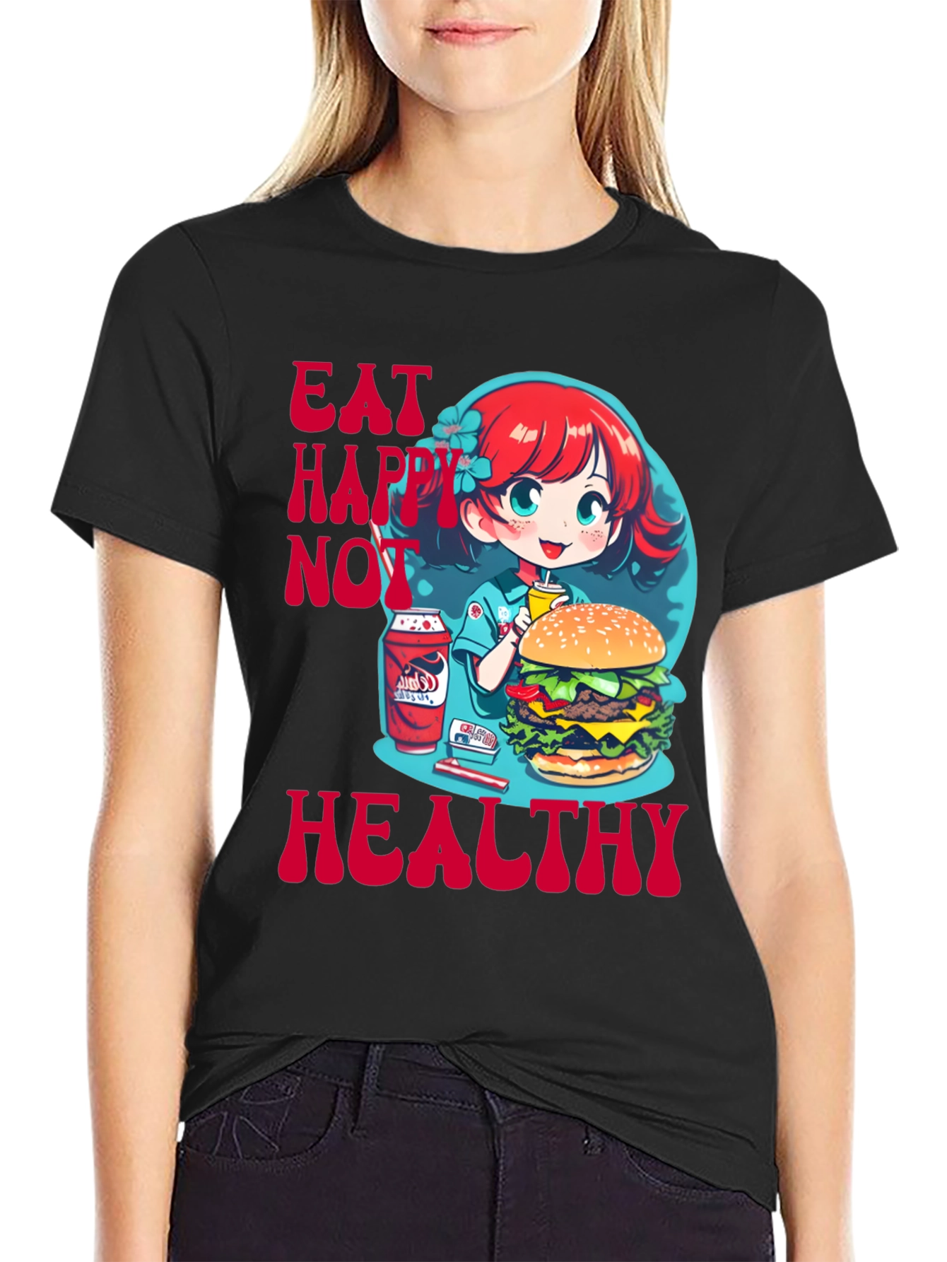 Black Eat Happy Not Healthy Graphic Tee view 2