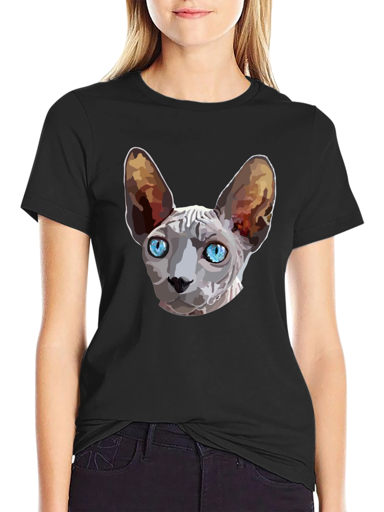 Black Sphynx Cat Graphic T-Shirt - Unique Design Tee view 2