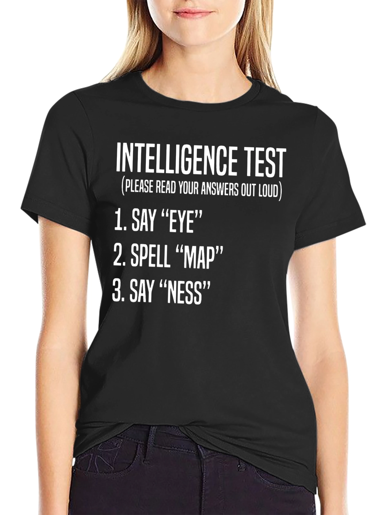 Black Intelligence Test Funny Black T-Shirt view 2