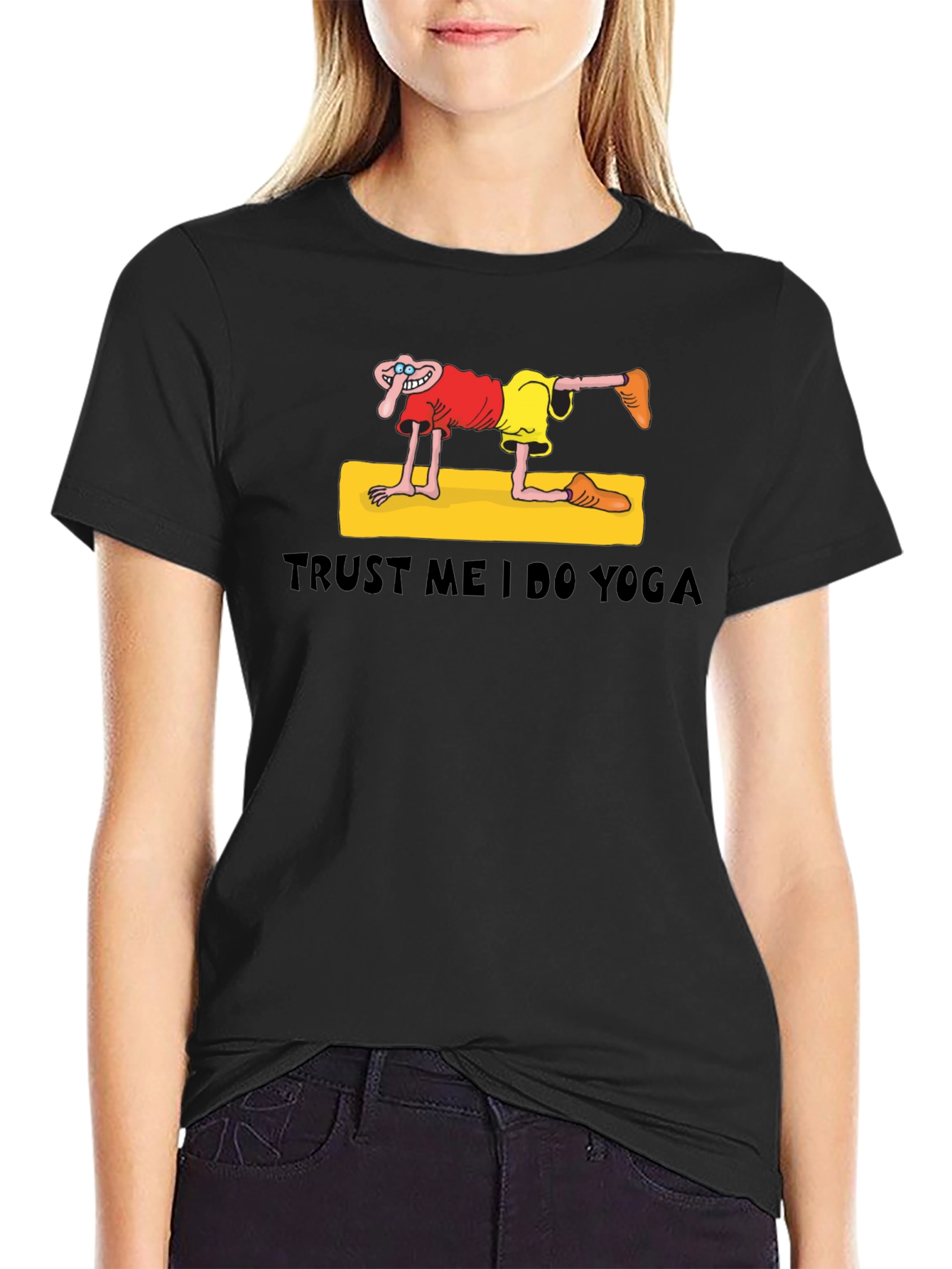 Black Trust Me I Do Yoga Funny Graphic T-Shirt view 2