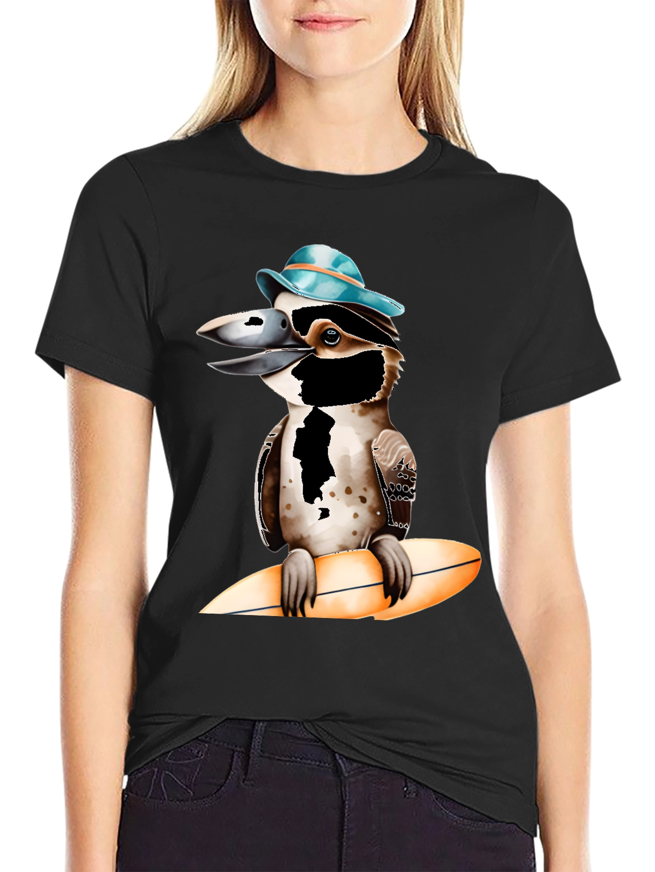 Black Kookaburra Surfer T-Shirt - Cool Bird Design view 2