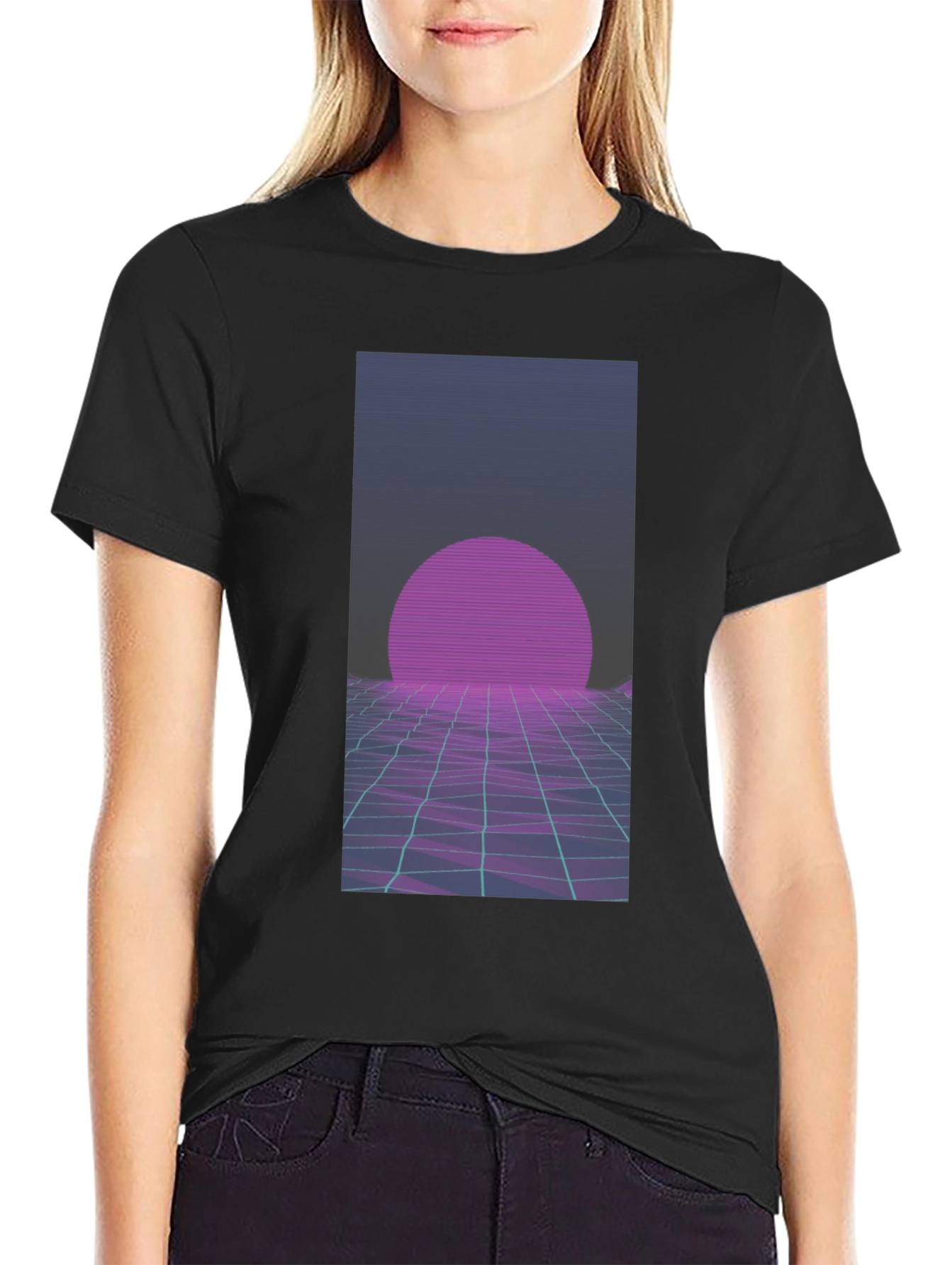 Black Retro Wave T-Shirt: 80s Style Sunset Graphic Tee view 2