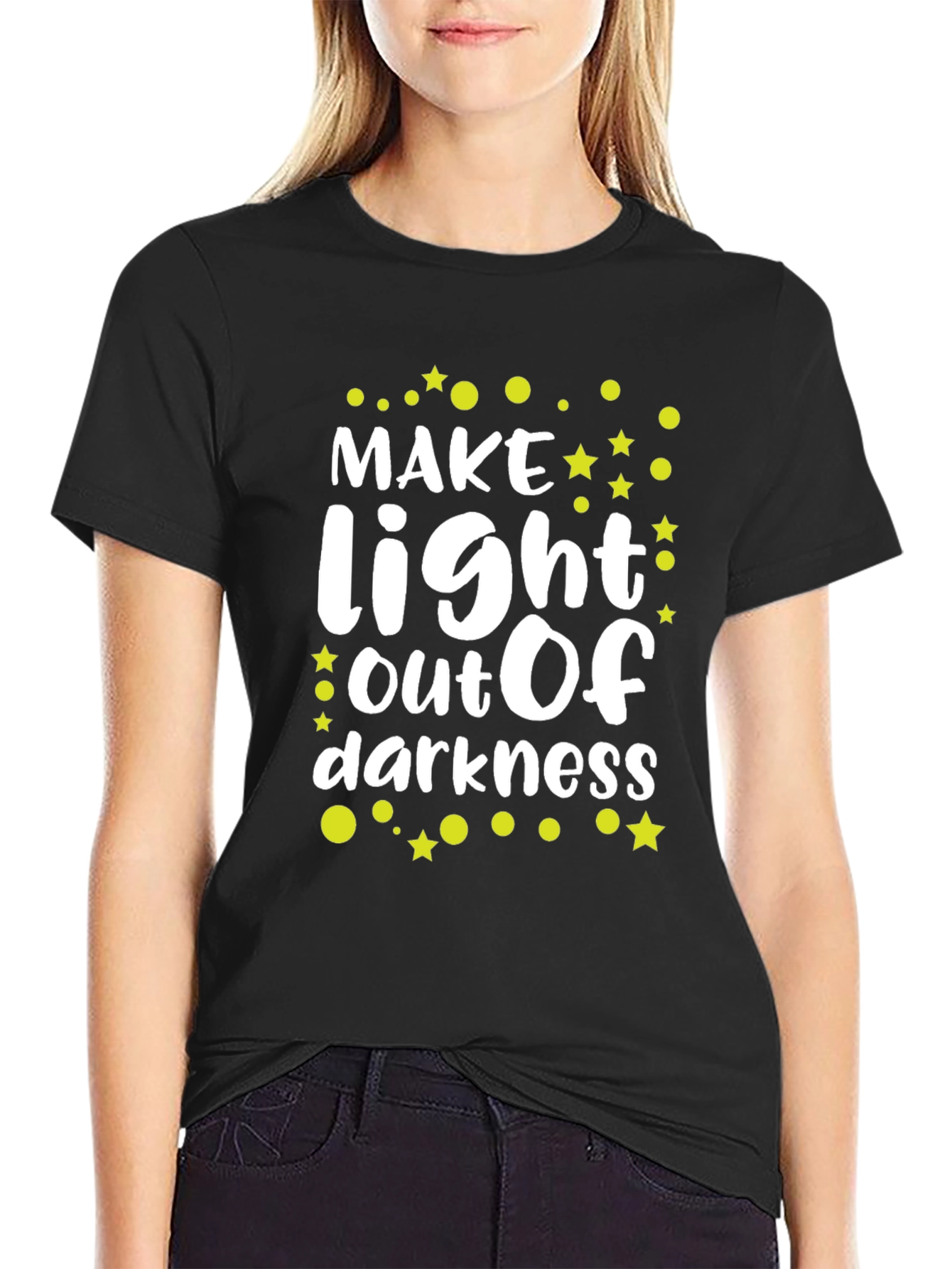 Black Inspirational 'Make Light Out of Darkness' Graphic Tee view 2