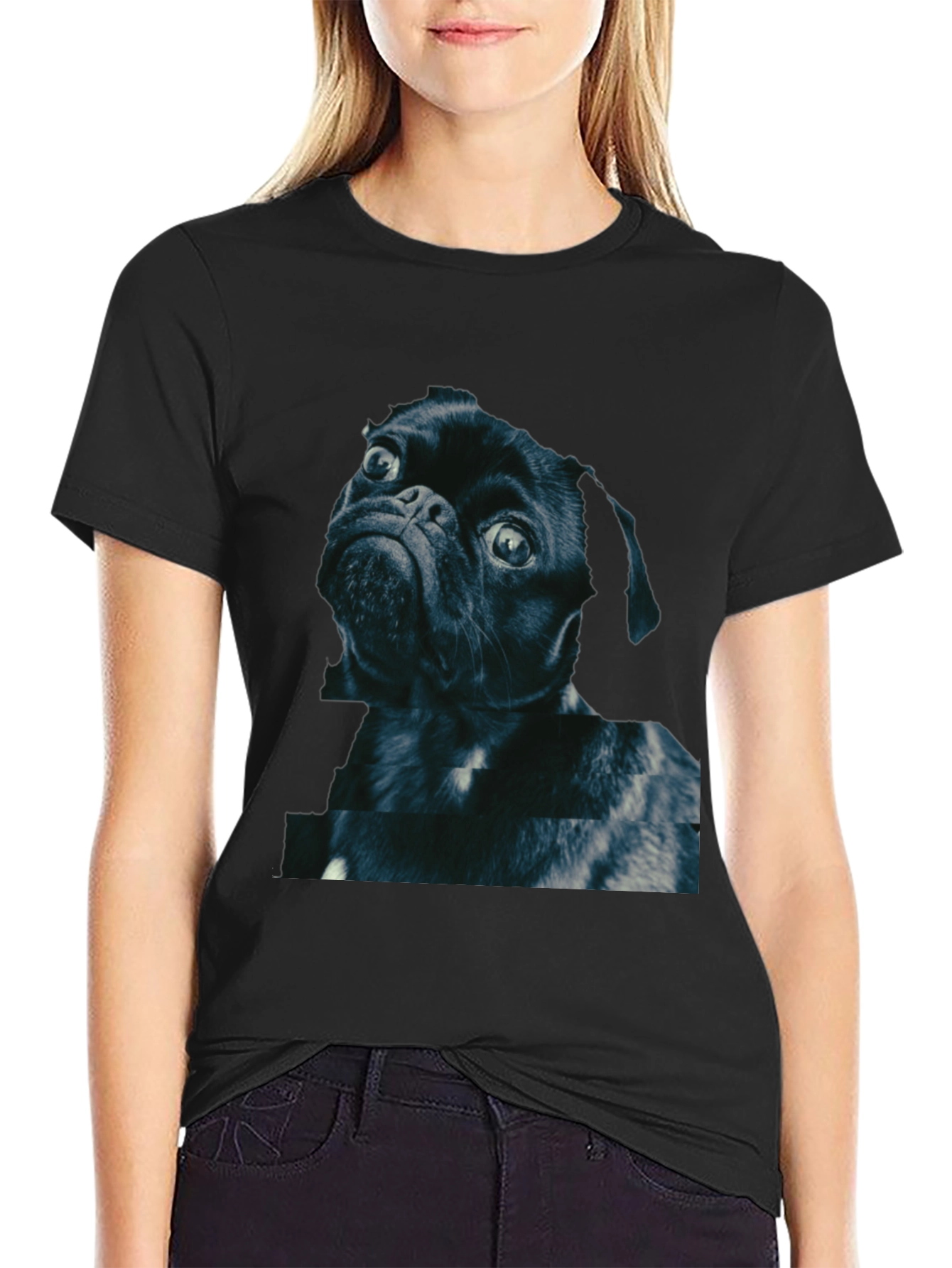 Black Pug Graphic Tee - Black Cotton Blend view 2