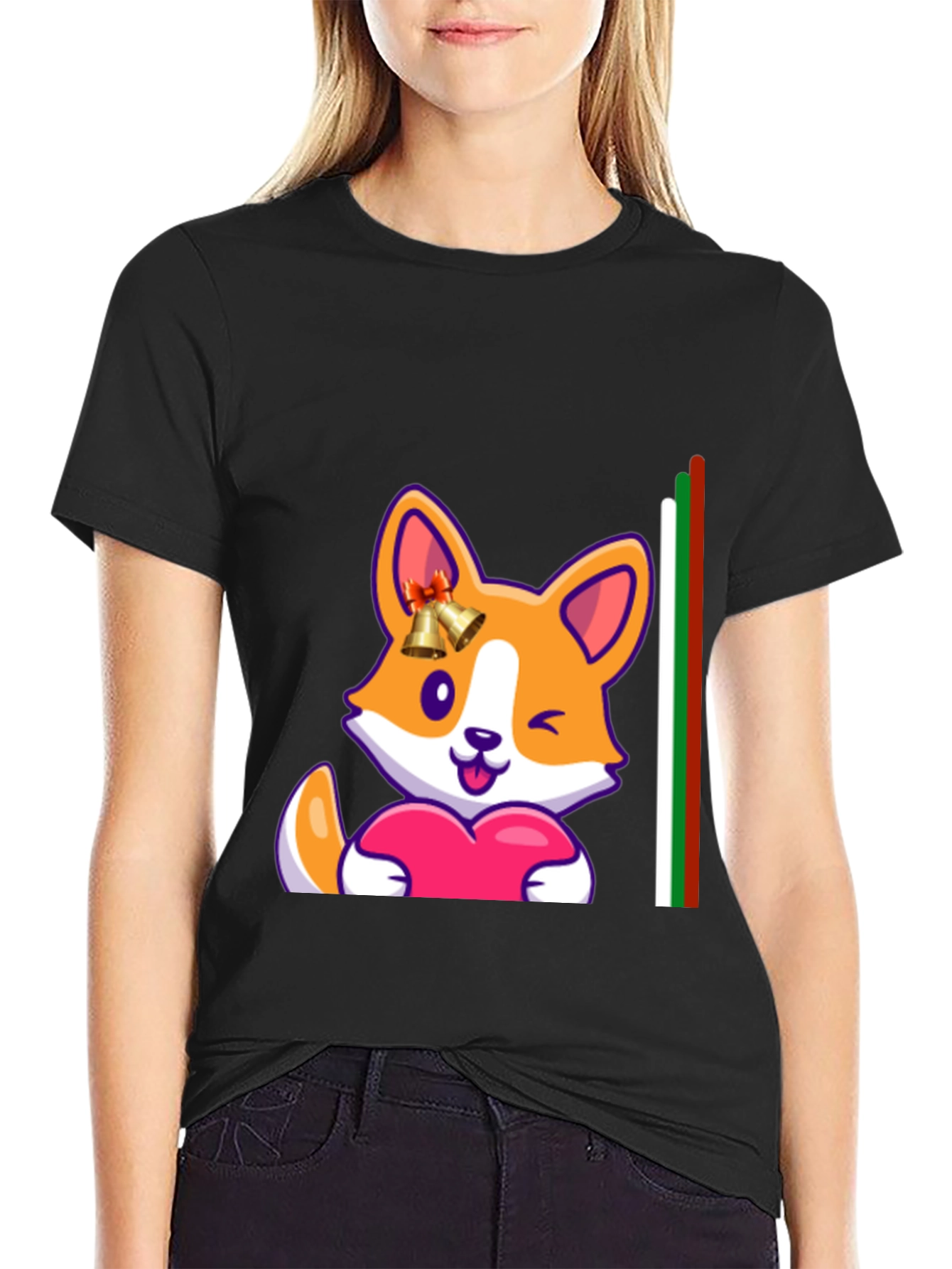 Black Corgi Love Heart Tee - Cute Graphic Print view 2