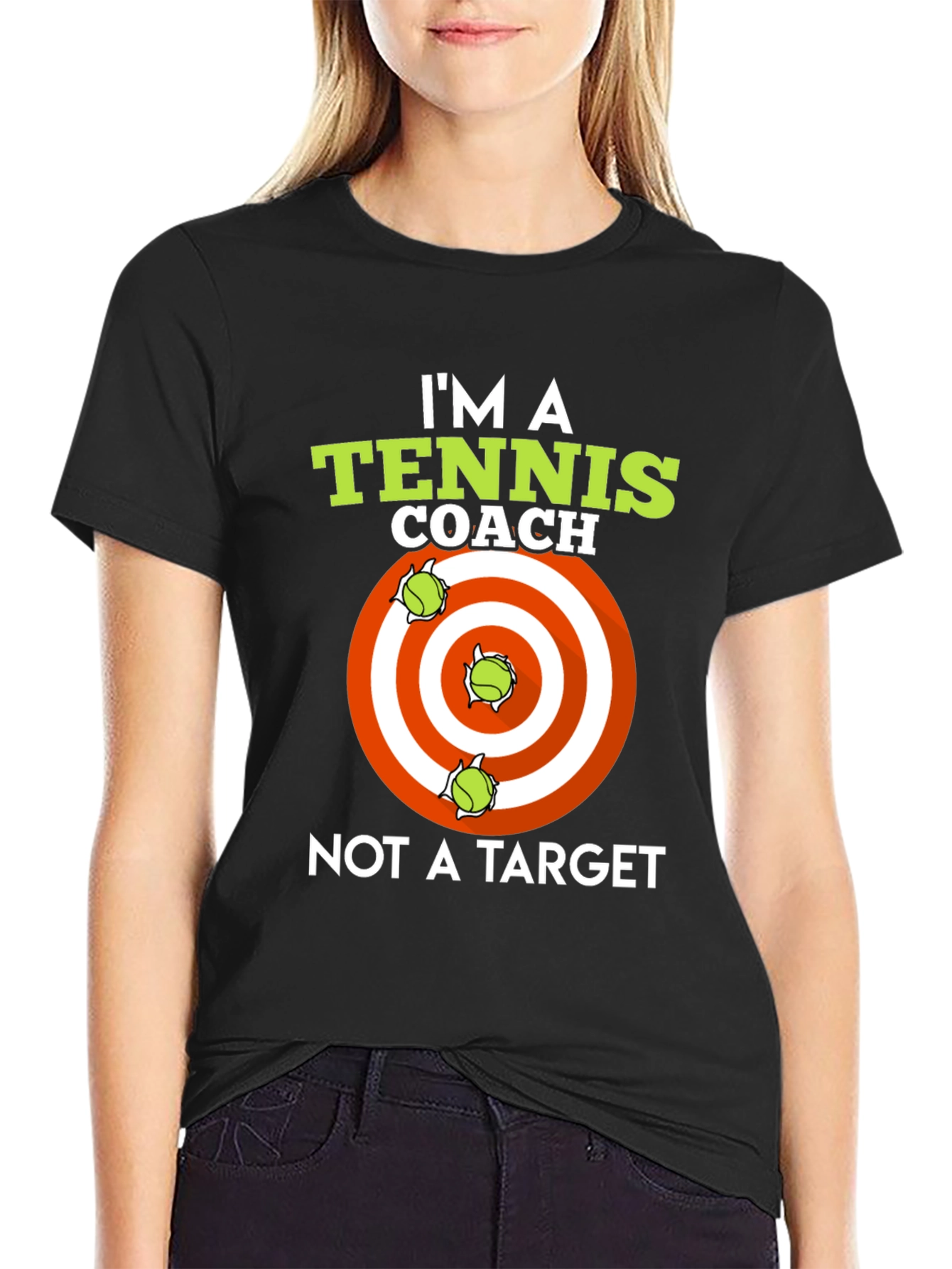 Black Tennis Coach T-Shirt: I'm A Coach, Not A Target view 2