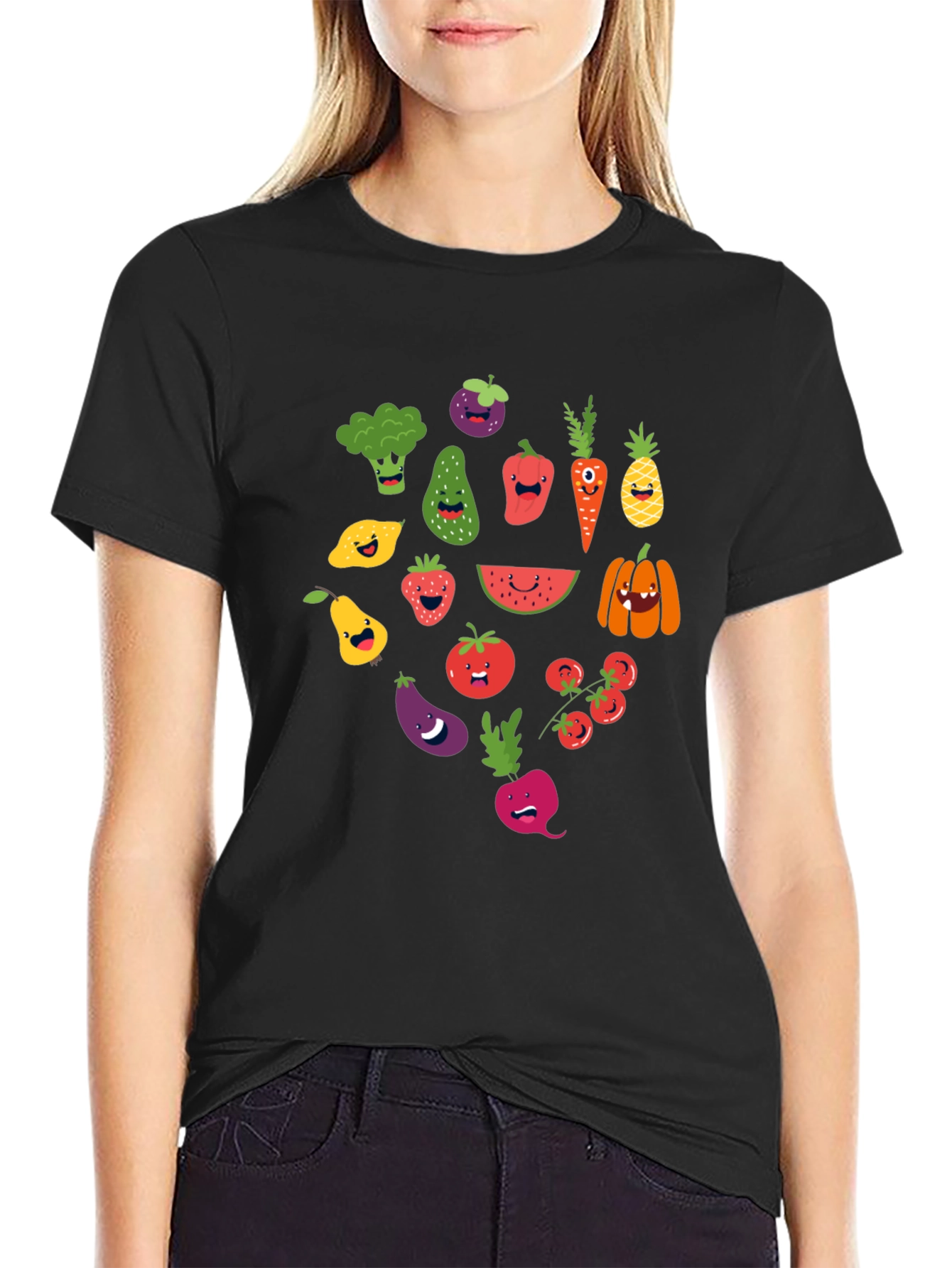 Black Whimsical Veggie T-Shirt - Fun Foodie Fashion view 2