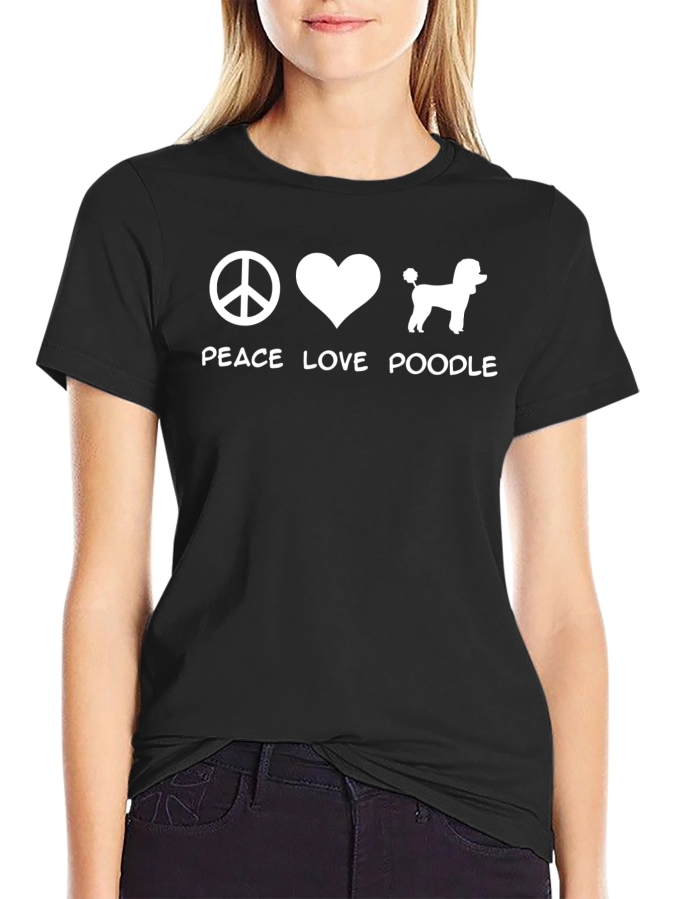 Black Peace Love Poodle T-Shirt - Unisex view 2