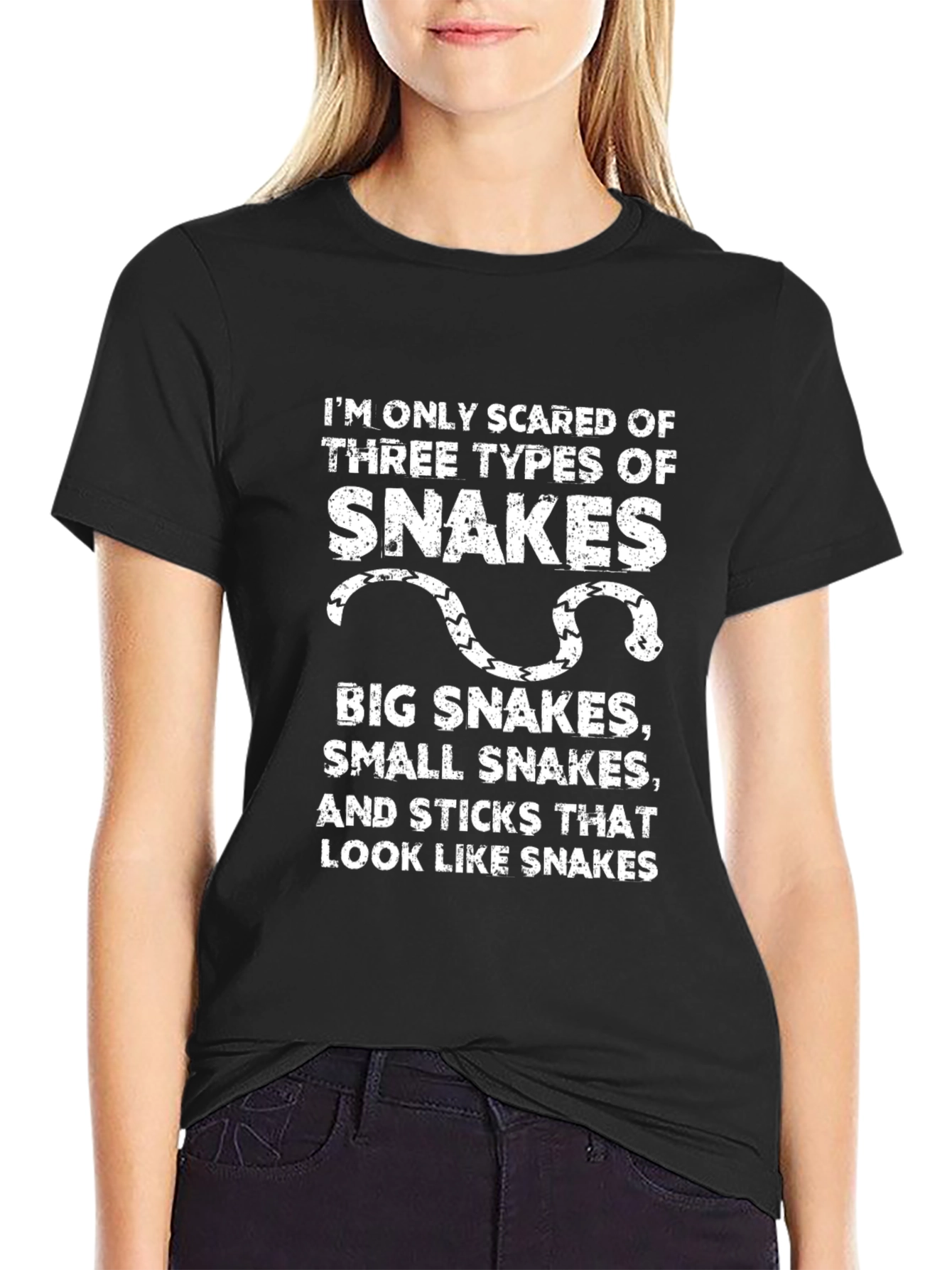 Black Scared of Snakes T-Shirt Funny Novelty Tee view 2