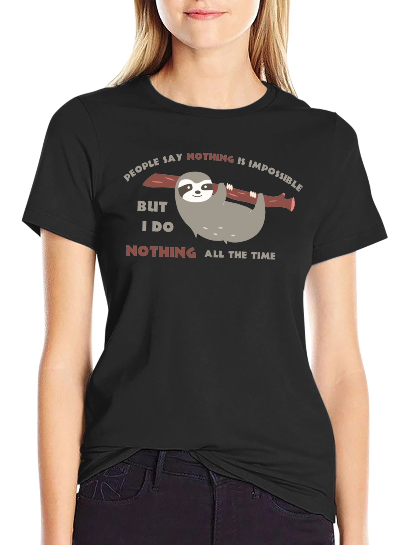 Black Funny Sloth Nothing All The Time Black T-Shirt view 2