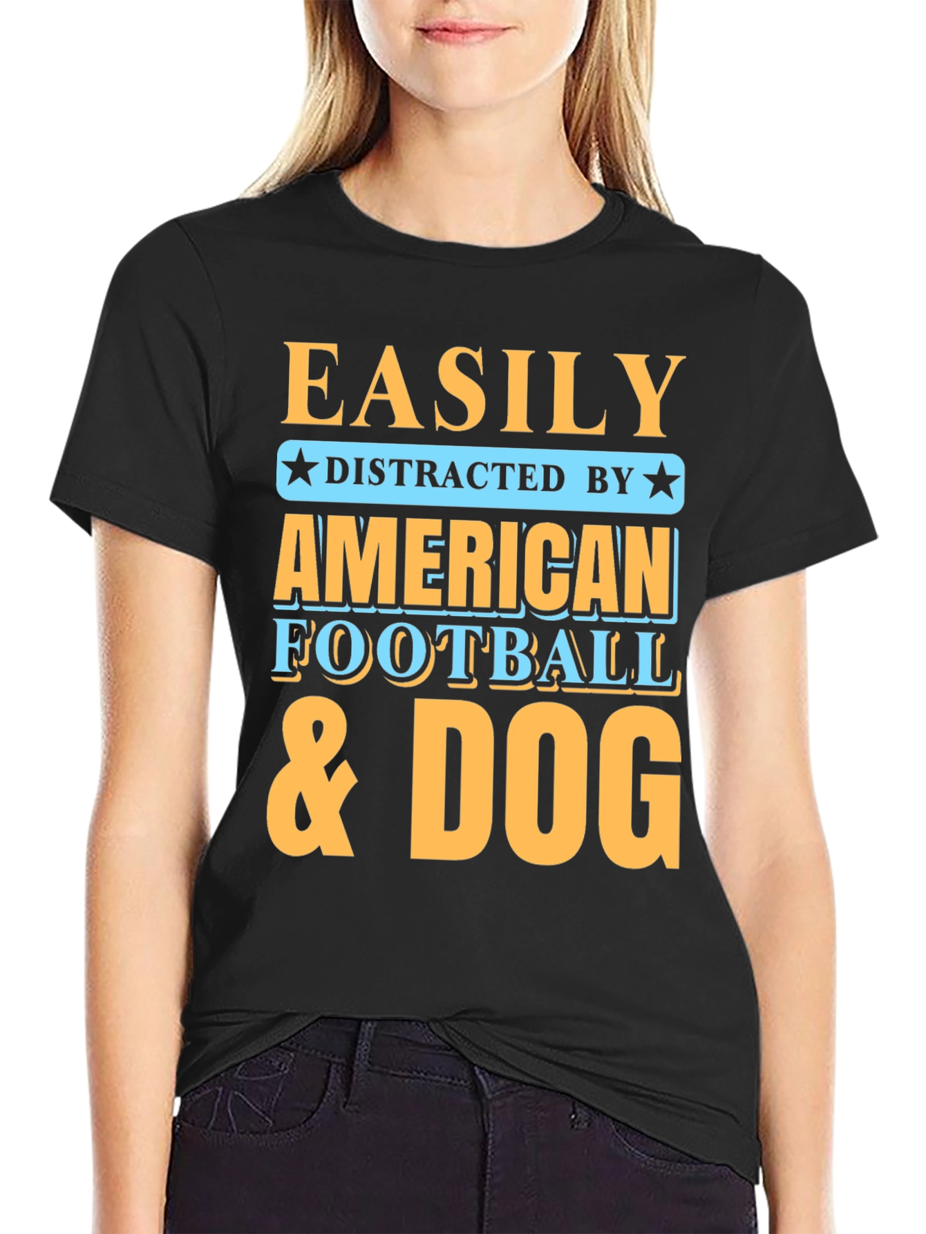 Black Easily Distracted T-Shirt - Football & Dog view 2