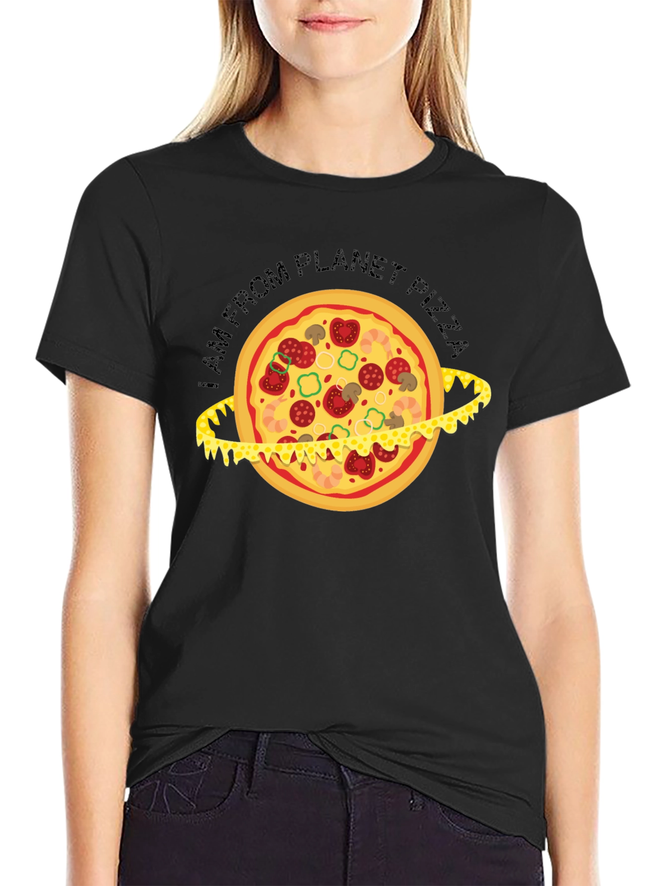 Black Planet Pizza T-Shirt - Black Graphic Tee view 2