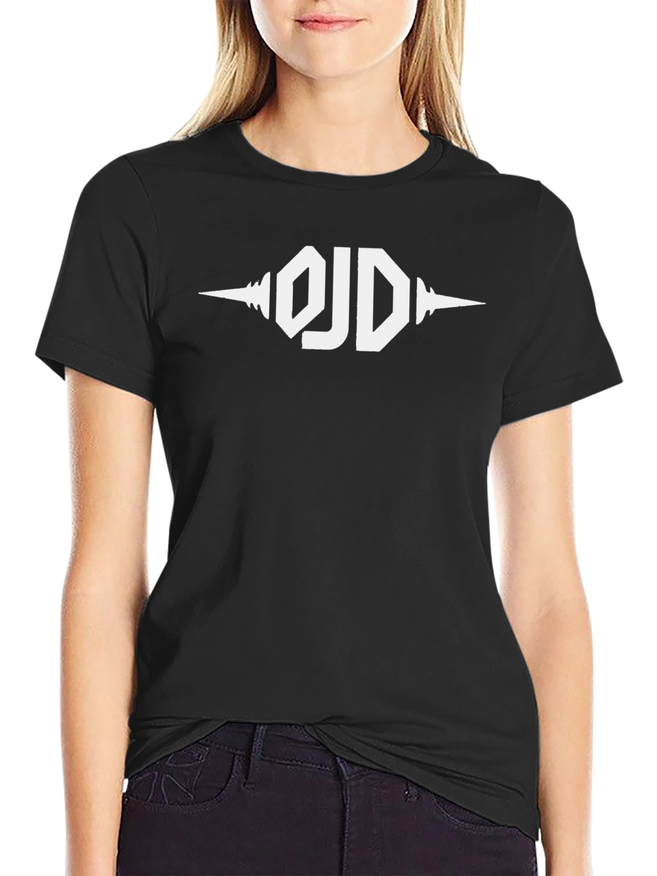 Black Black T-Shirt with White 'OJD' Logo view 2