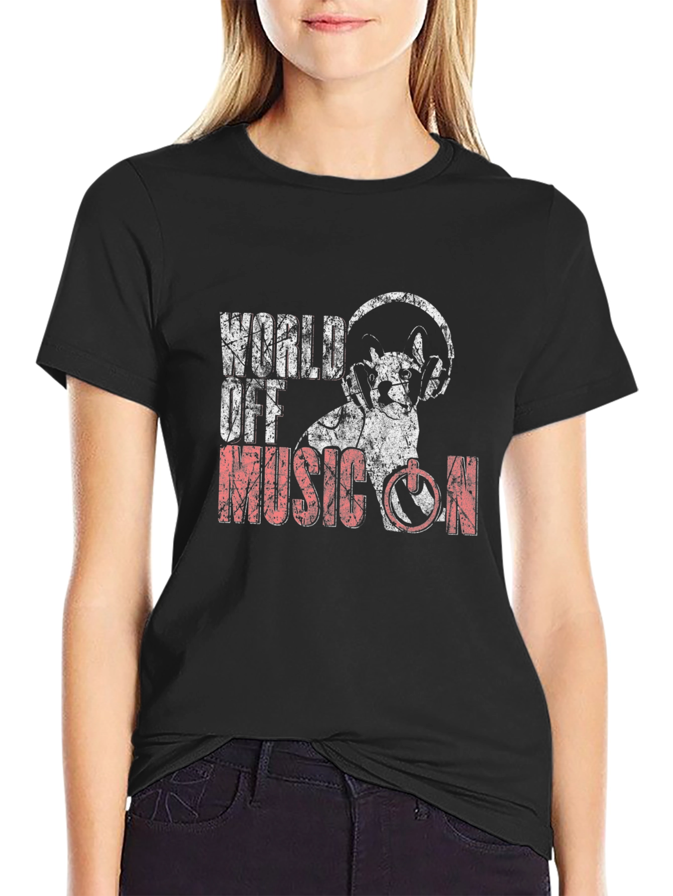 Black World Off Music On Graphic Tee view 2