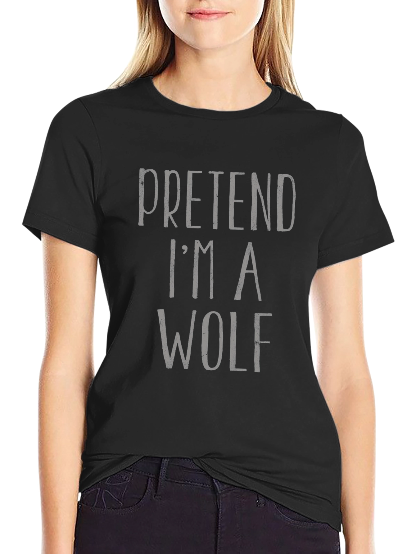 Black Pretend I'm a Wolf T-Shirt - Funny Costume Tee view 2