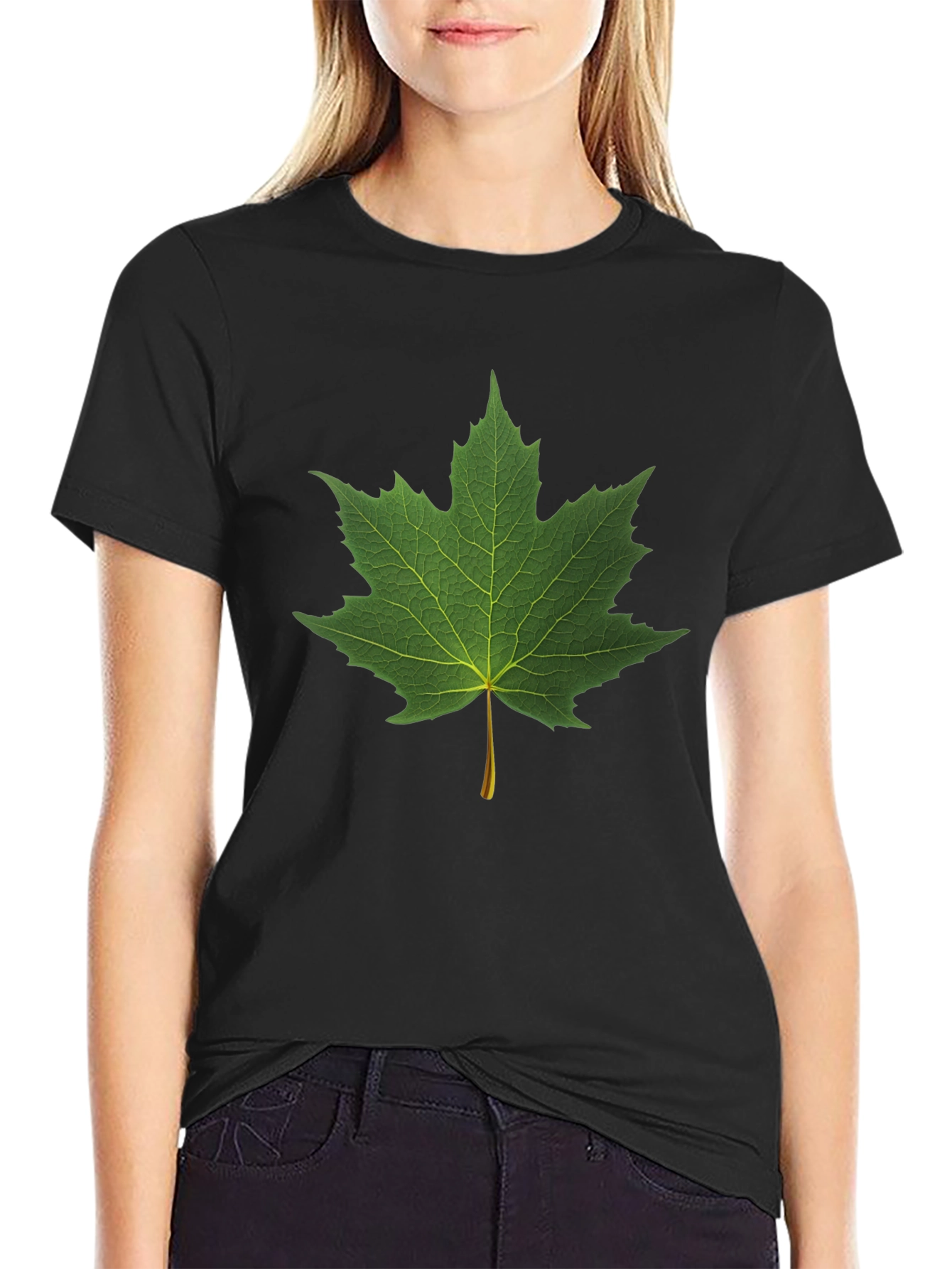 Black Maple Leaf Graphic Black T-Shirt view 2