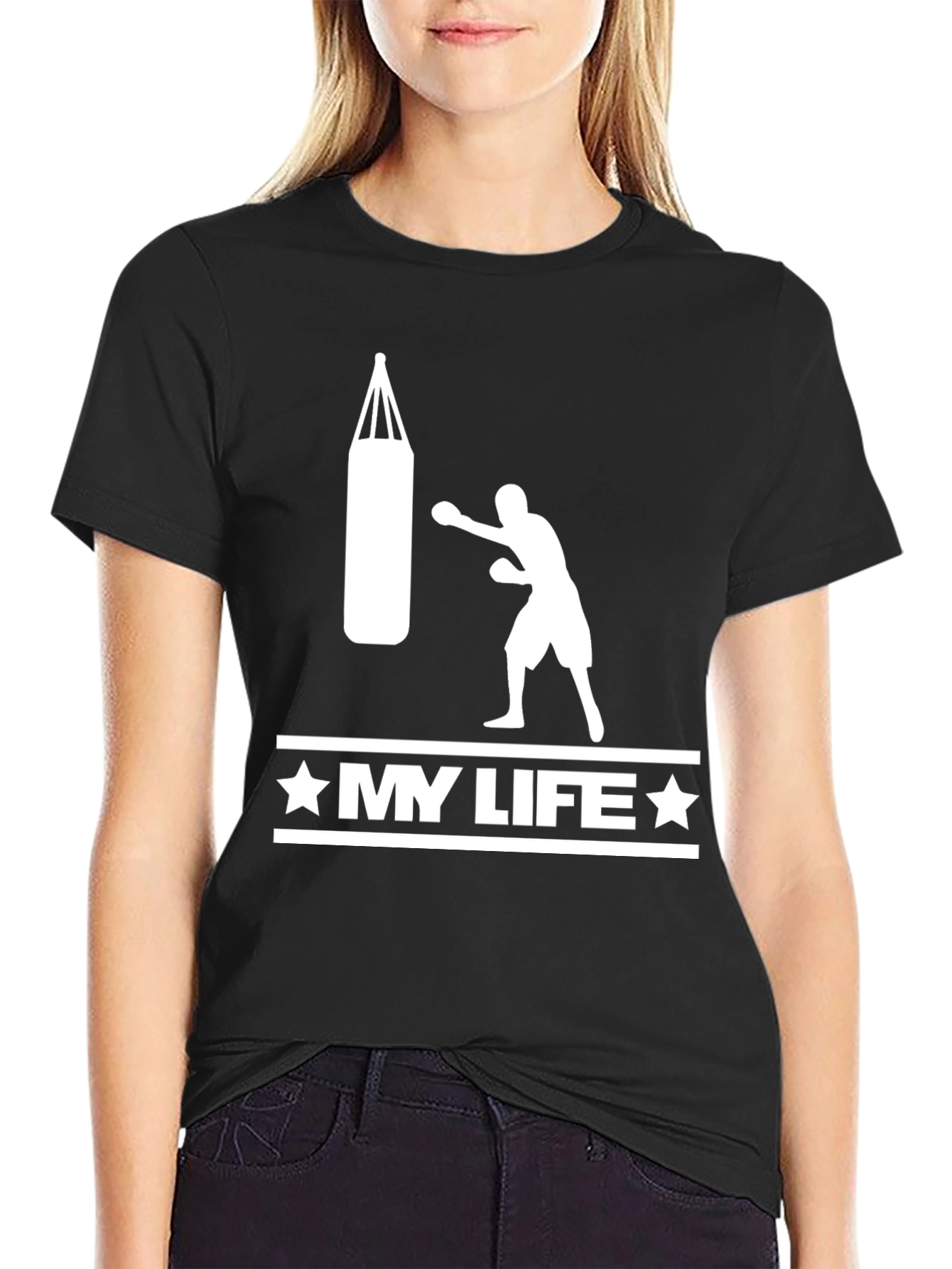 Black Boxing My Life T-Shirt - Punching Bag Graphic Tee view 2