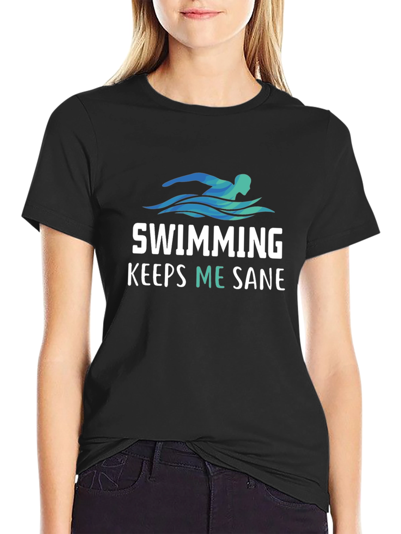 Black Swimming Keeps Me Sane T-Shirt view 2