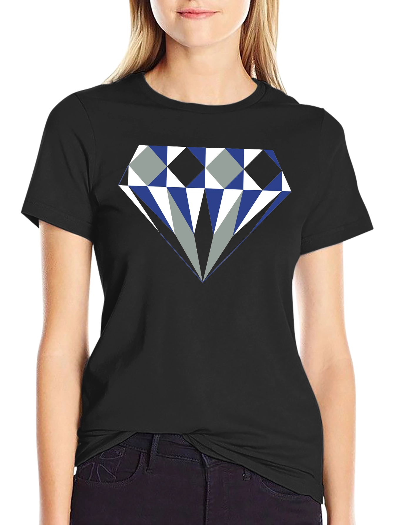 Black Geometric Diamond Graphic Print Men's Tee view 2