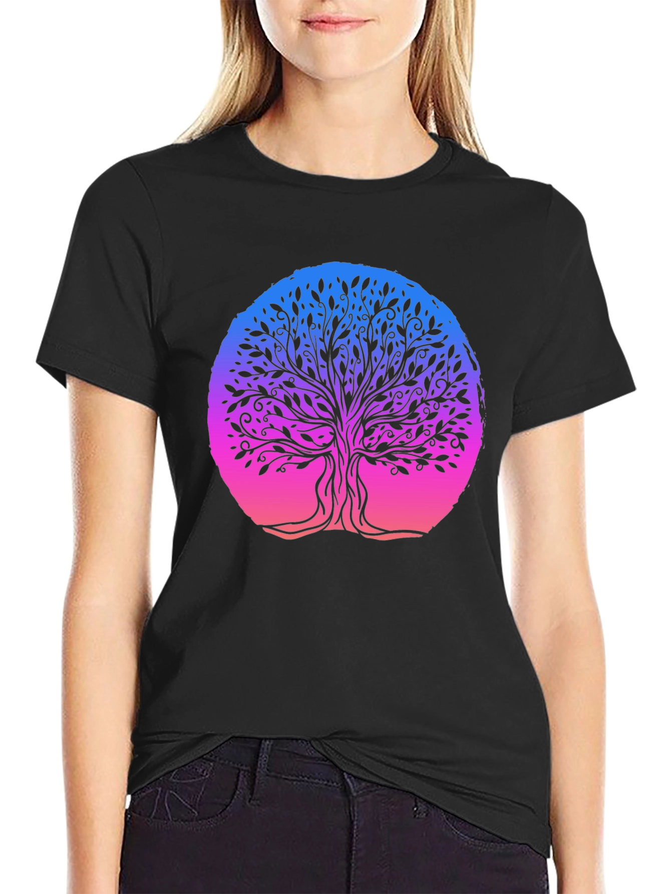 Black Tree of Life Graphic Tee - Black Cotton Blend view 2