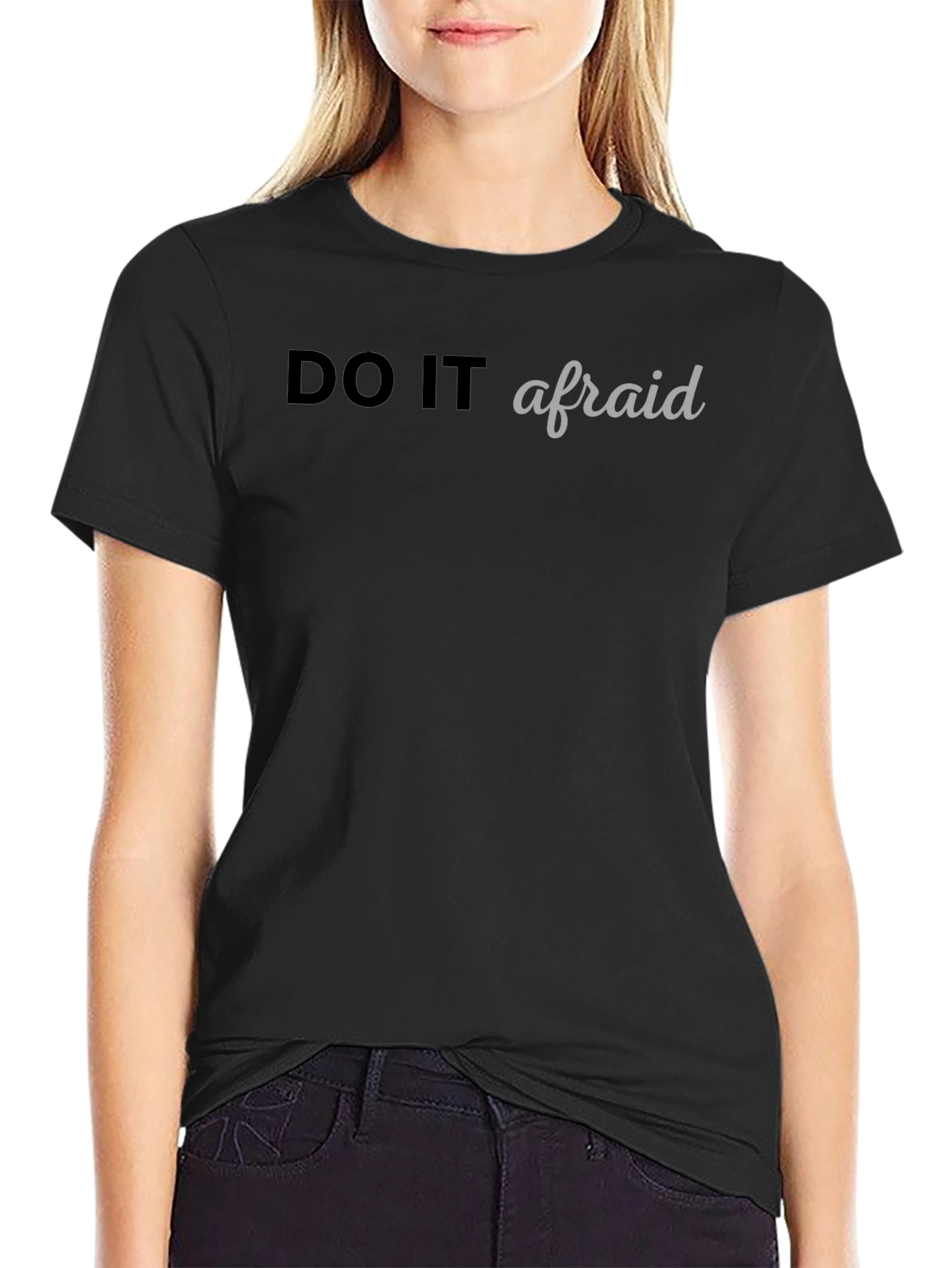 Black Do It Afraid Graphic Tee - Black Casual T-Shirt view 2