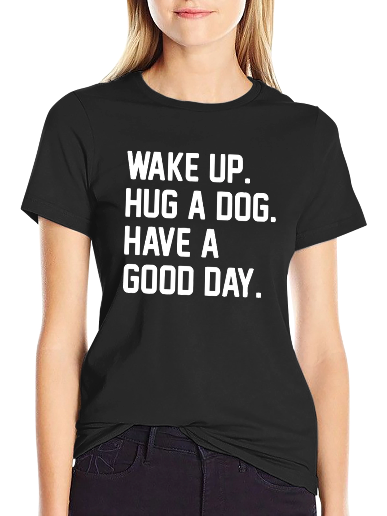 Black Wake Up Hug A Dog T-Shirt - Men's Graphic Tee view 2