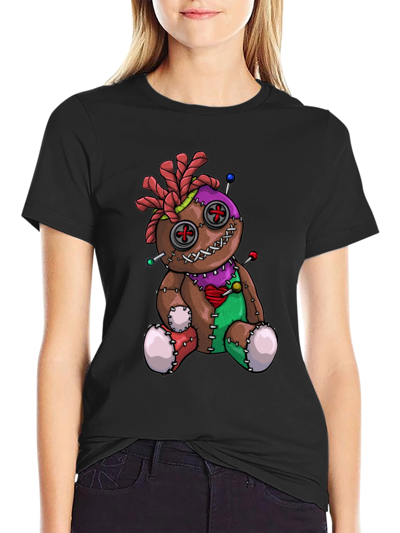 Black Voodoo Doll Graphic T-Shirt - Unique Spooky Design view 2