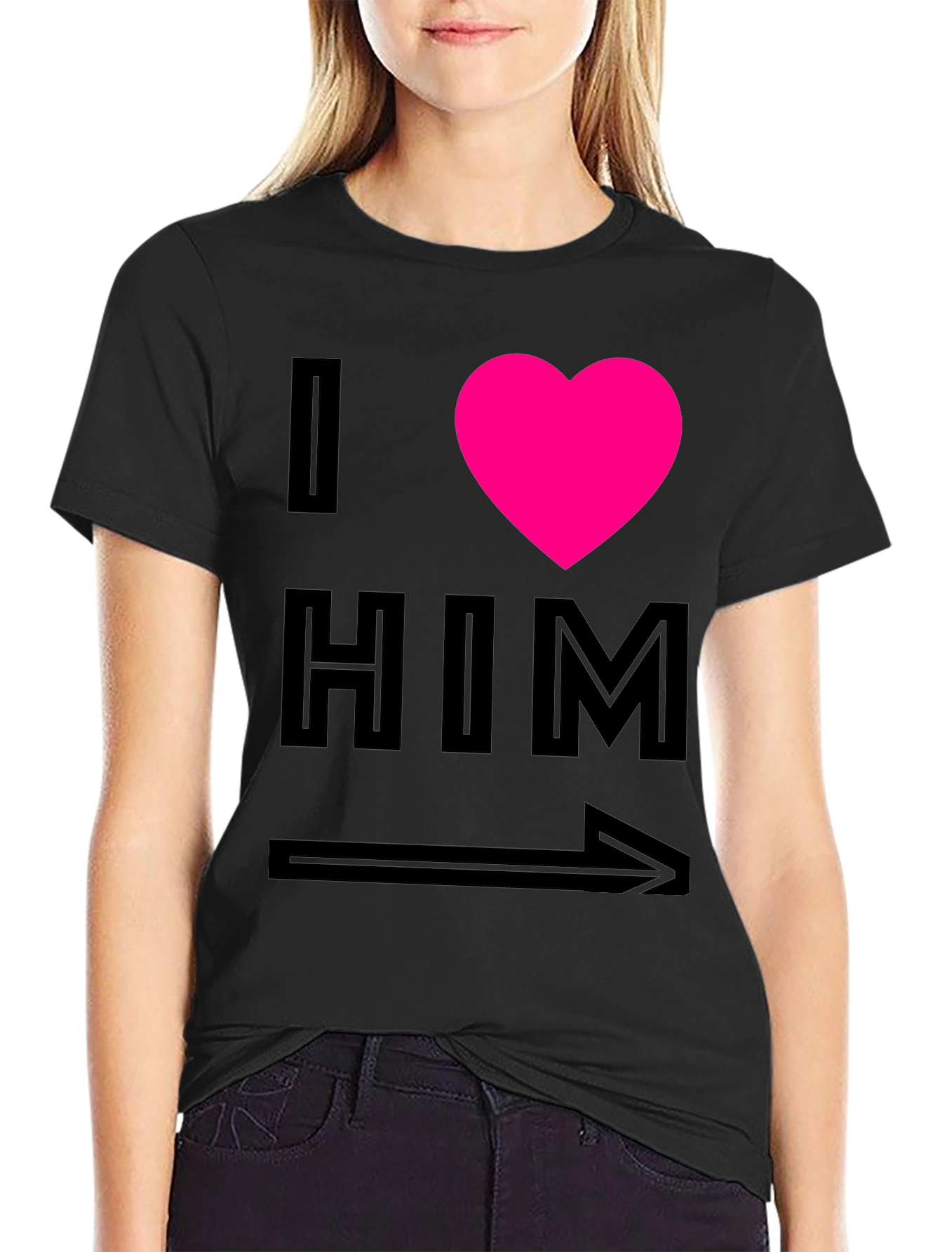 Black I Heart Him Graphic Tee - Black Unisex T-Shirt view 2