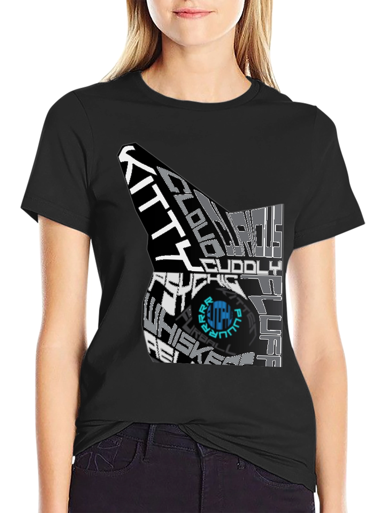 Black Cool Cat Typography T-Shirt view 2