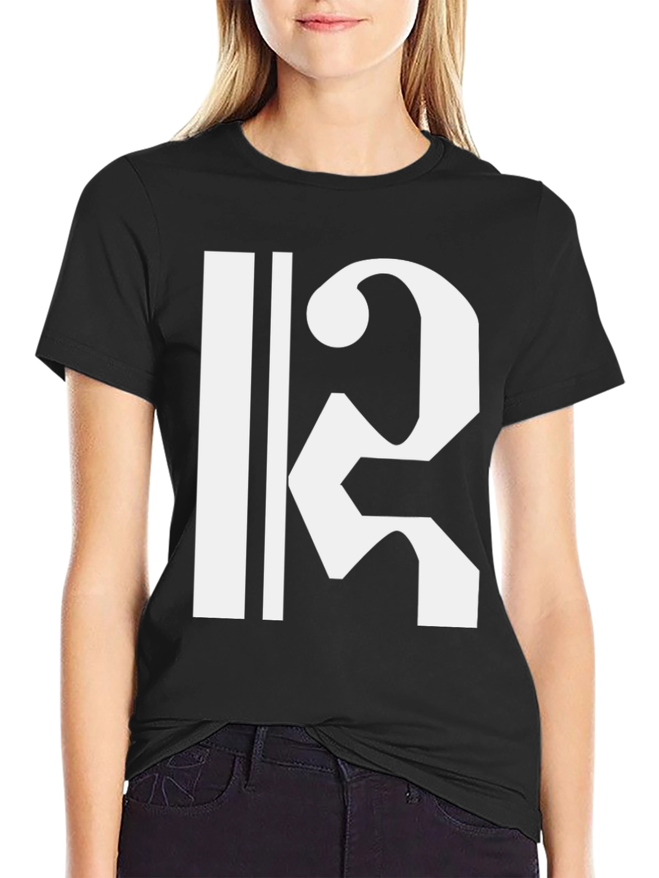Black Bold Black T-Shirt with White Musical Clef Design view 2