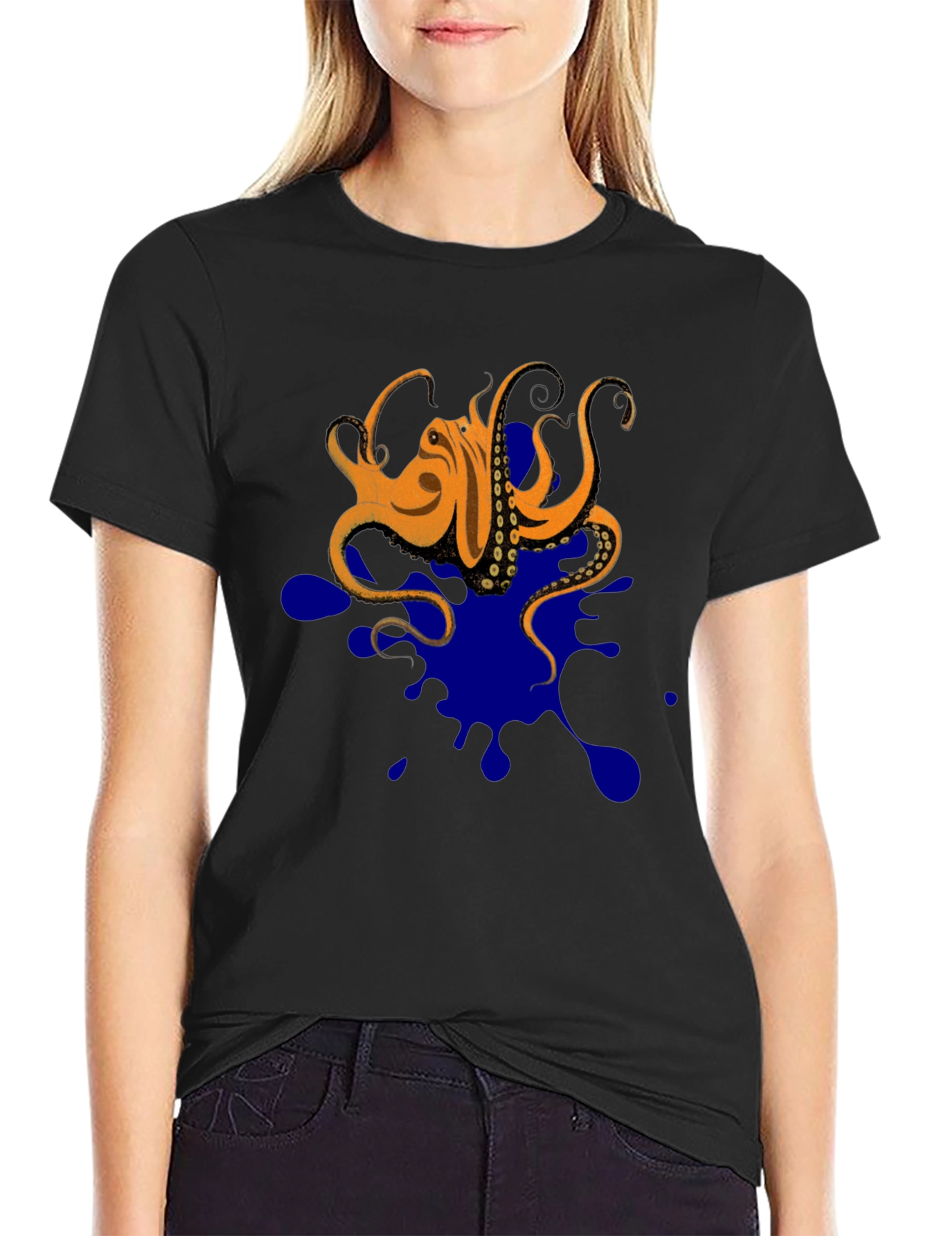 Black Octopus Ink Splatter T-Shirt - Unique Graphic Tee view 2