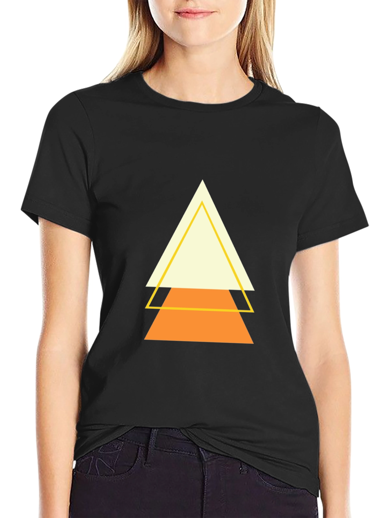 Black Geometric Triangle Graphic Tee - Modern Minimalist Design view 2