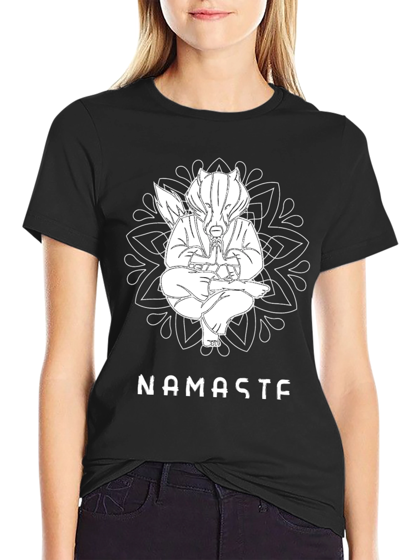 Black Namaste Badger Black T-Shirt view 2